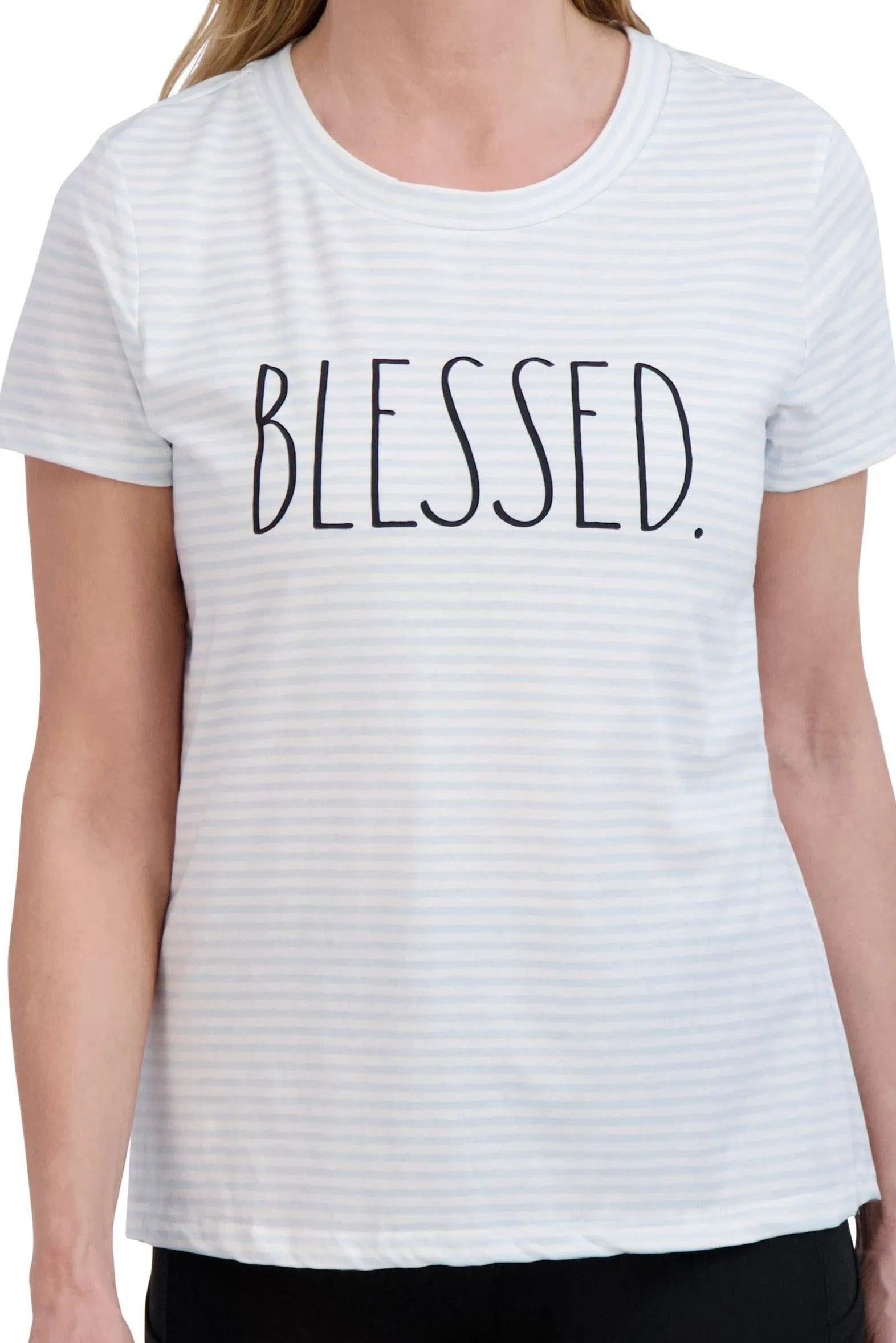 Women's "BLESSED" Short Sleeve Striped Icon T-Shirt sold by Rae Dunn product image thumbnail 4