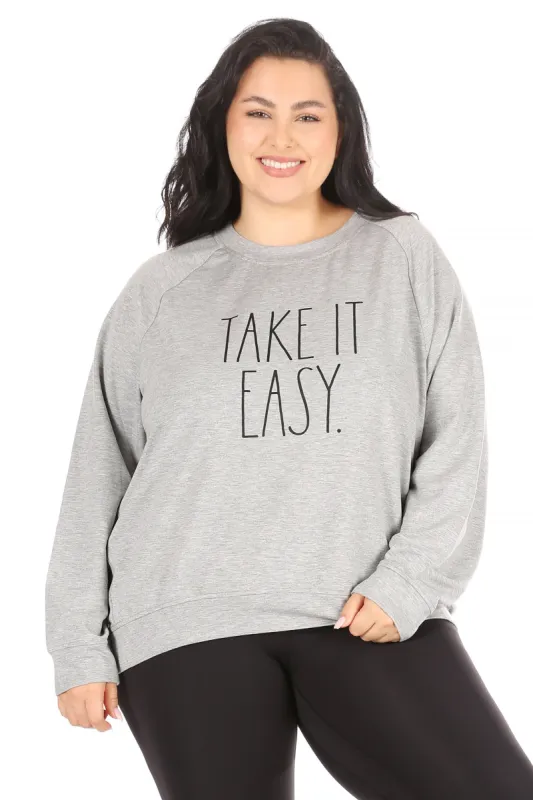 Women's "TAKE IT EASY" Plus Size Studio Raglan Sweatshirt sold by Rae Dunn