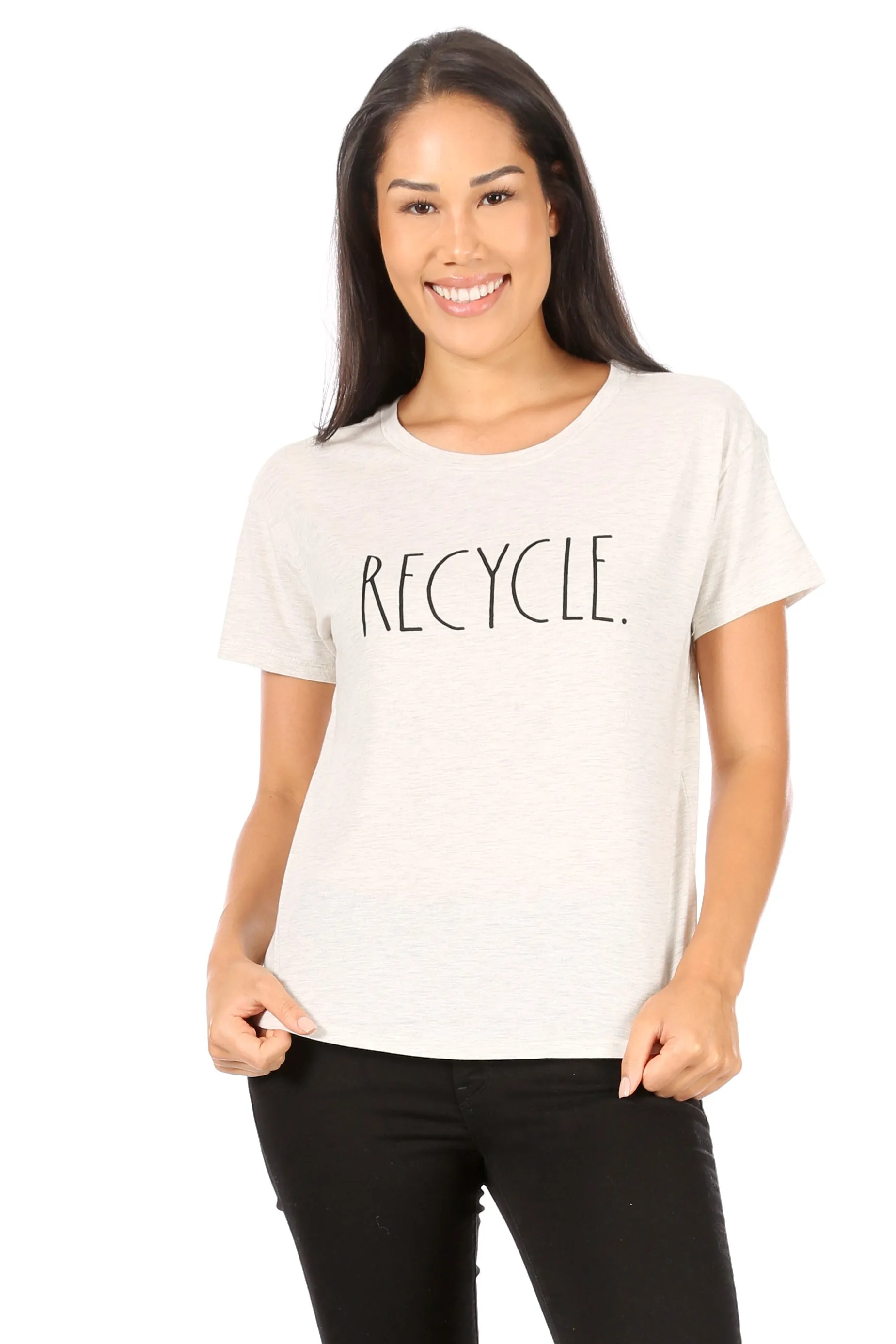 Women's "RECYCLE" Short Sleeve Shirttail Hem T-Shirt sold by Rae Dunn