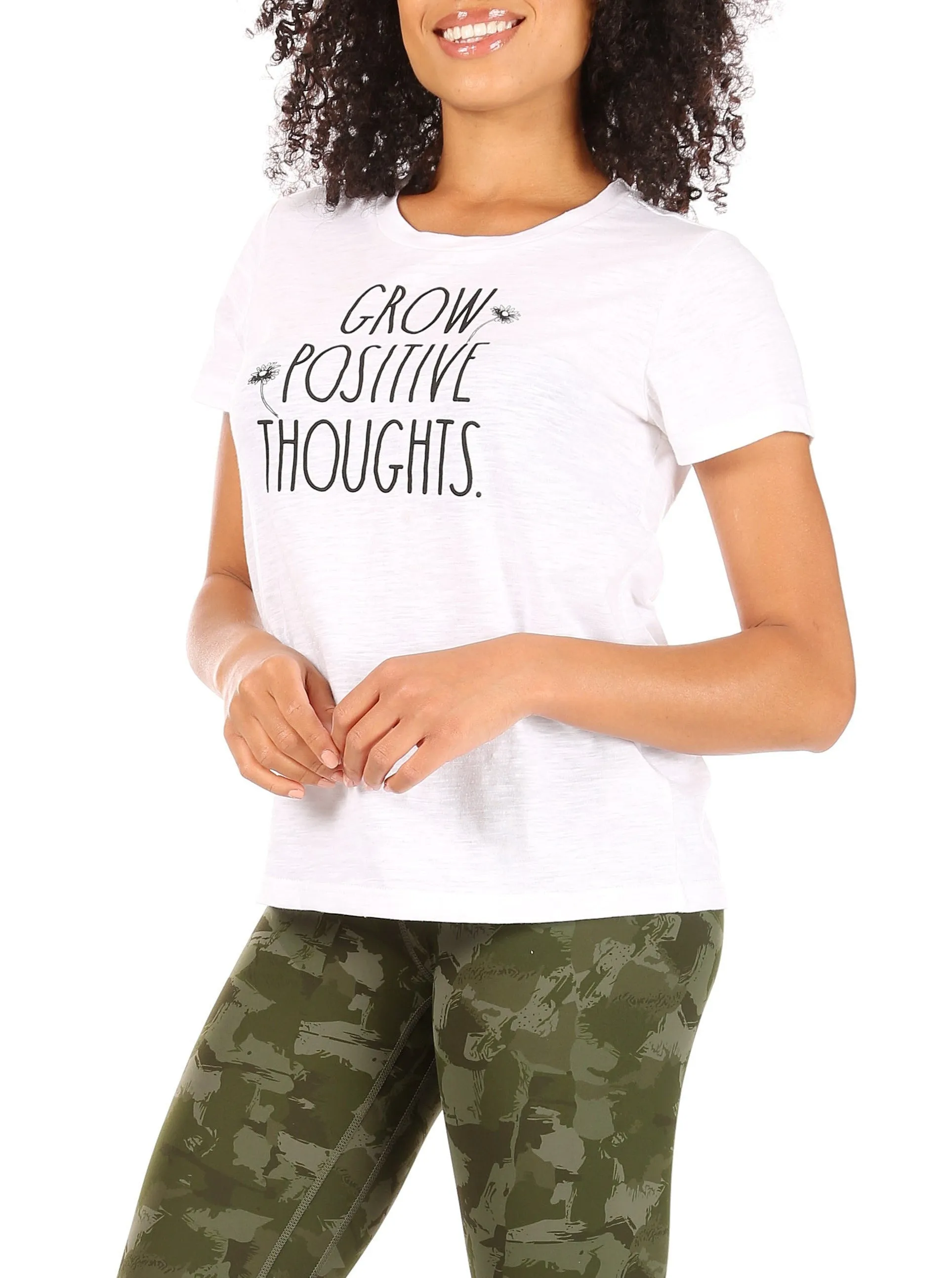 Women's "GROW POSITIVE THOUGHTS" Short Sleeve Classic Slub T-Shirt sold by Rae Dunn product image thumbnail 3