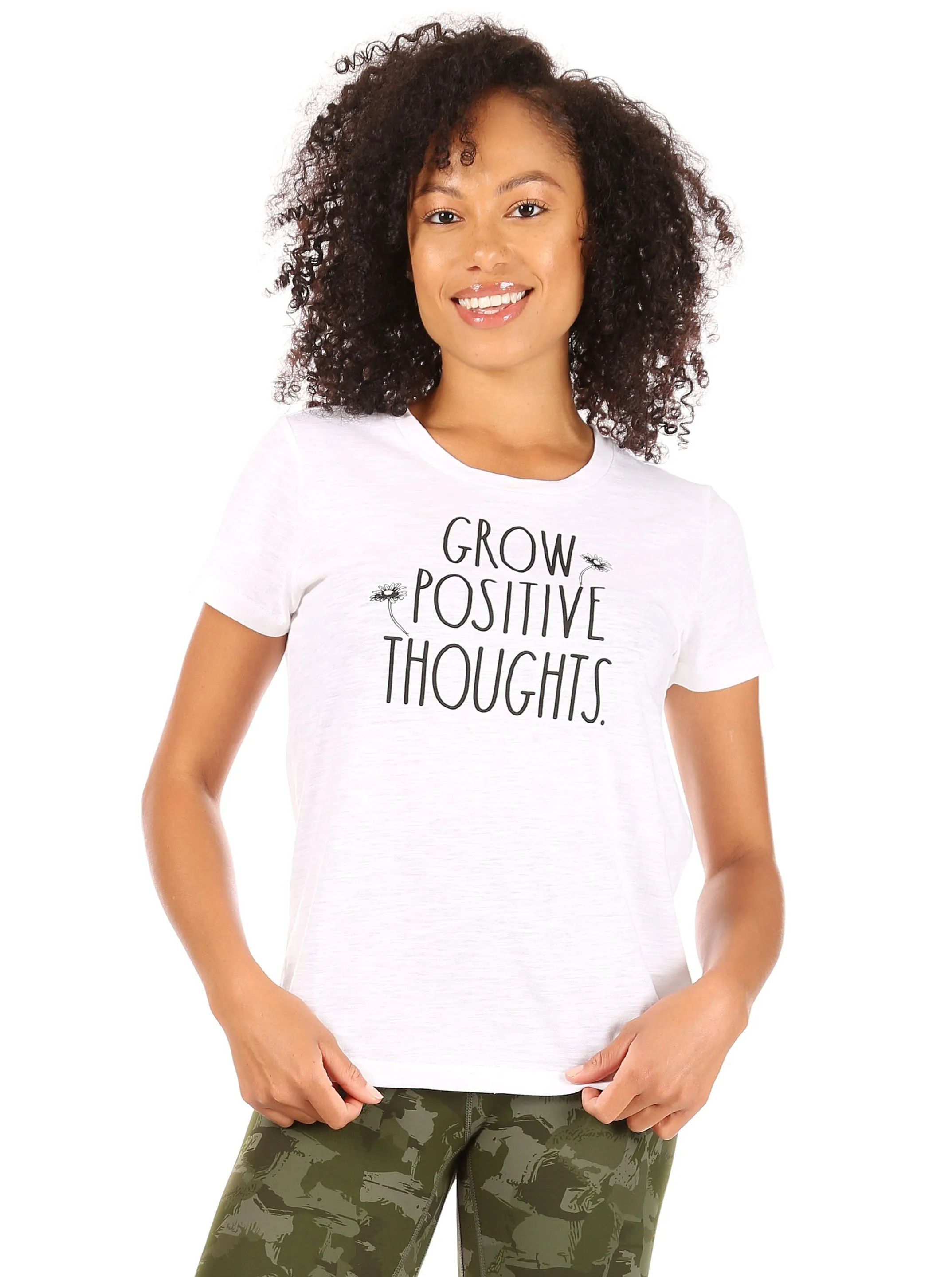 Women's "GROW POSITIVE THOUGHTS" Short Sleeve Classic Slub T-Shirt sold by Rae Dunn