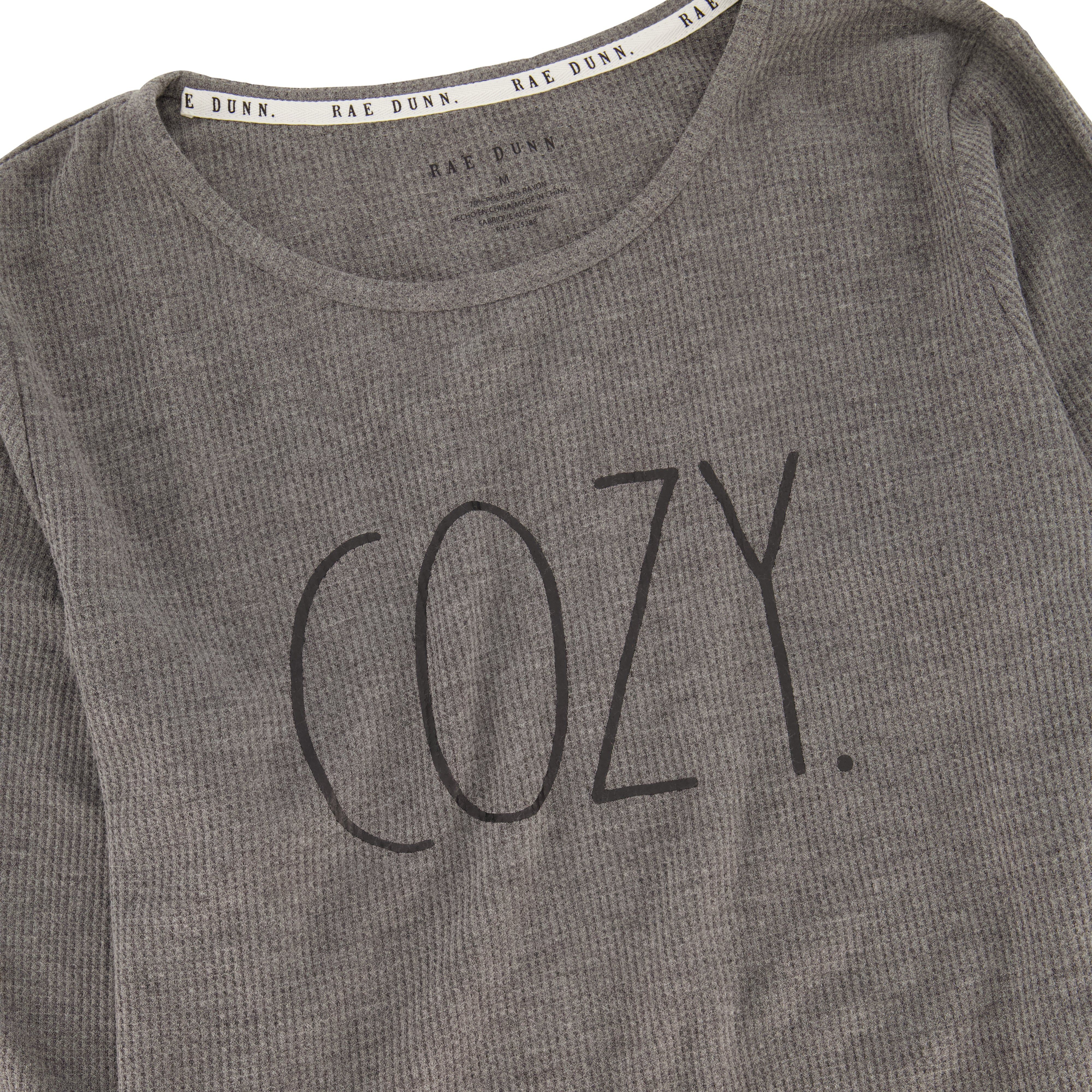 Women's "COZY" Long Sleeve Top and Joggers Waffle Lettuce Hem Pajama Set sold by Rae Dunn product image thumbnail 3