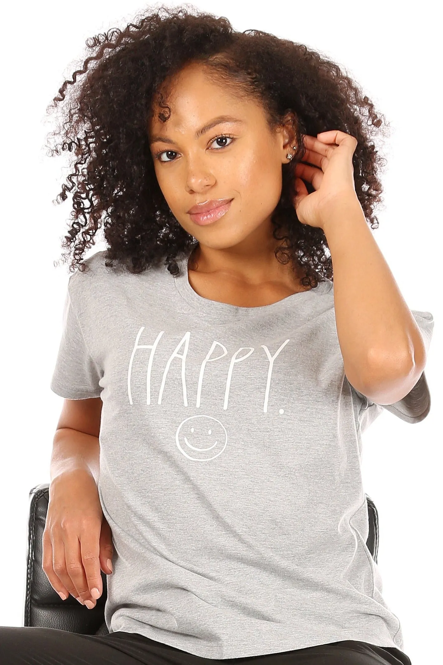 Women's "HAPPY" Short Sleeve Shirttail Hem T-Shirt sold by Rae Dunn product image thumbnail 3