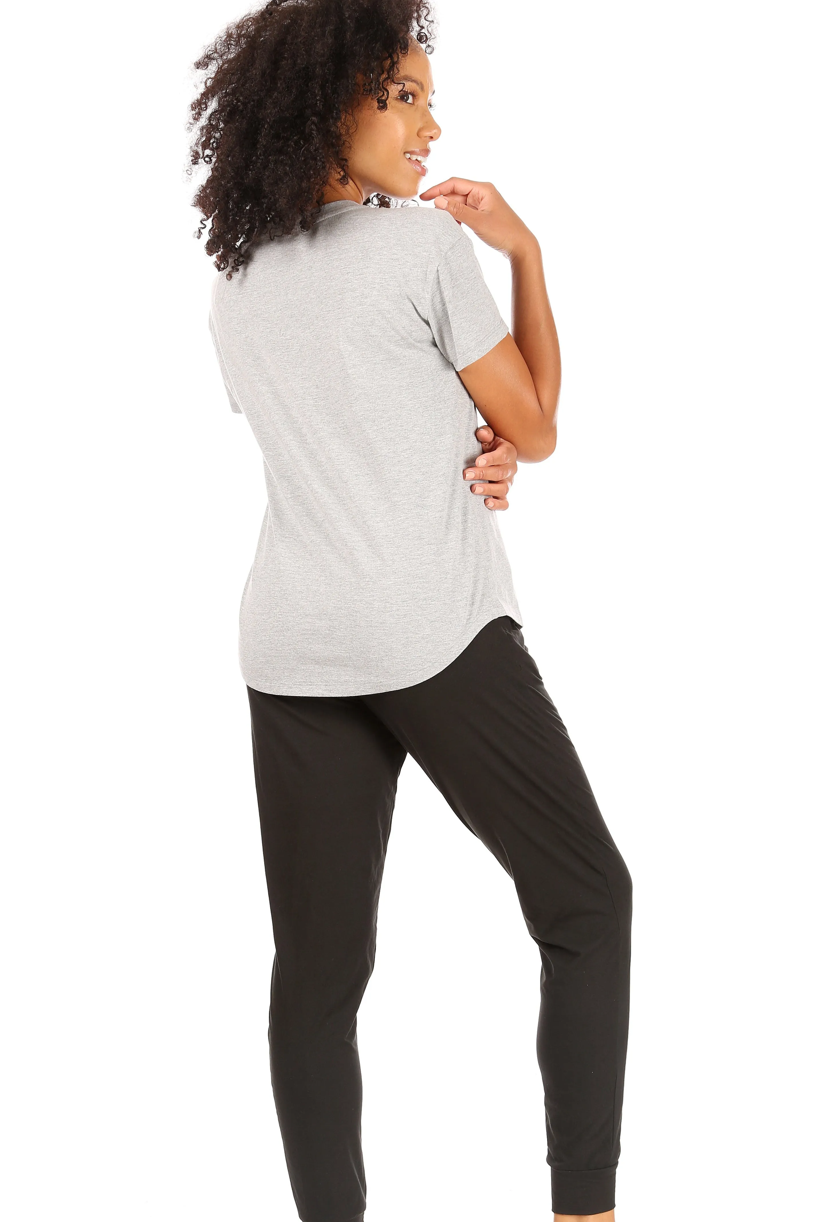 Women's "HAPPY" Short Sleeve Shirttail Hem T-Shirt sold by Rae Dunn product image thumbnail 2