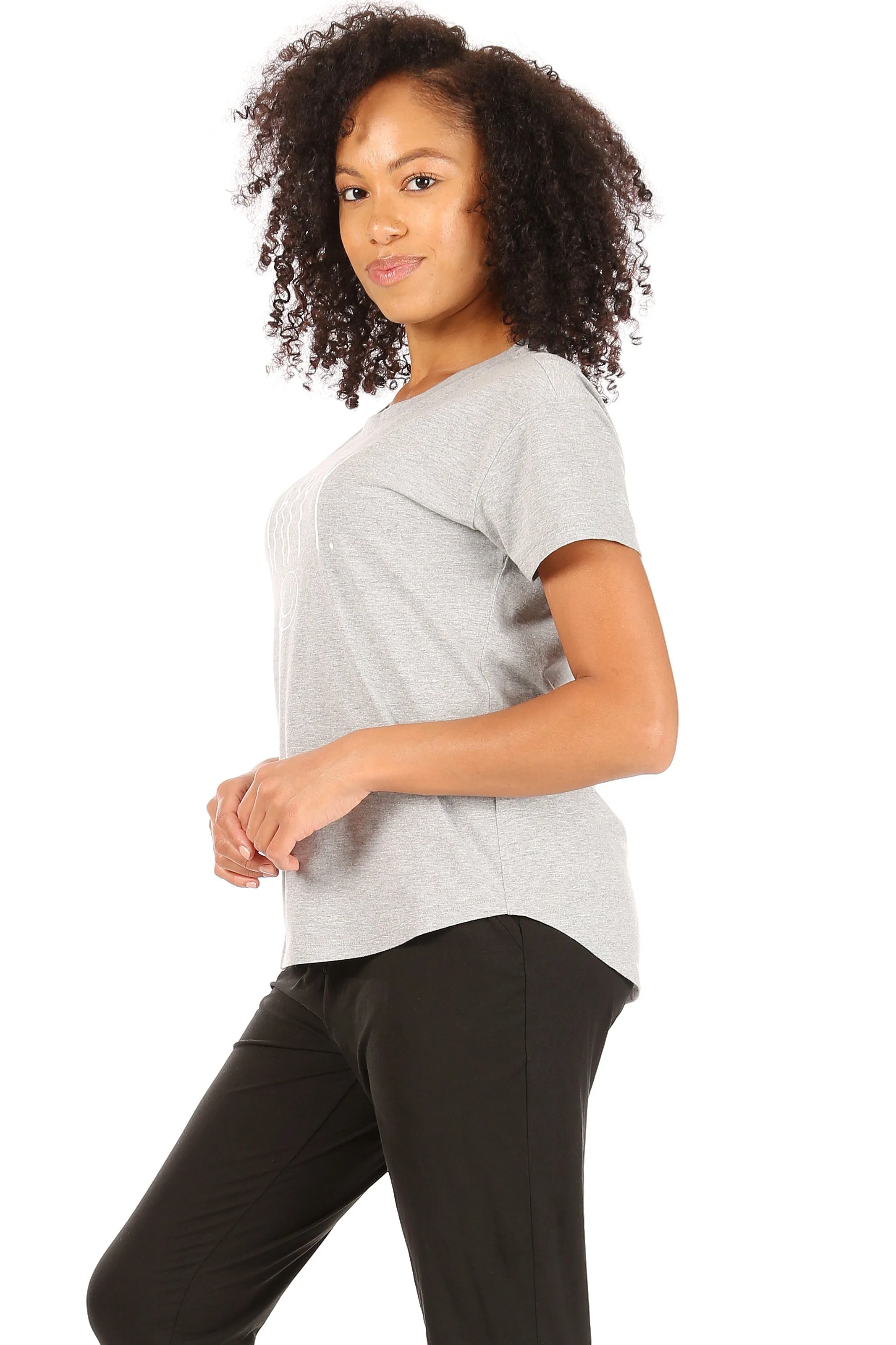 Women's "HAPPY" Short Sleeve Shirttail Hem T-Shirt sold by Rae Dunn product image thumbnail 5