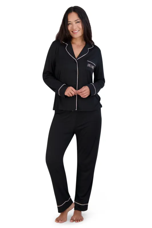 Women's "DREAMER" Long Sleeve Notch Collar Top and Tapered Pants Pajama Set sold by Rae Dunn