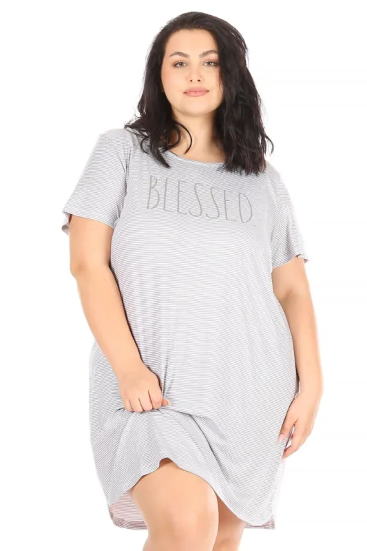 Women's "BLESSED" Plus Size Short Sleeve Nightshirt sold by Rae Dunn