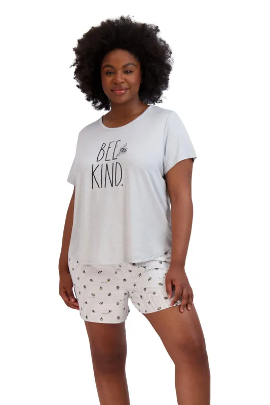 Women's Plus Size BEE KIND Short Sleeve Shirttail Tee and Drawstring Bee Print Shorts Pajama Set sold by Rae Dunn