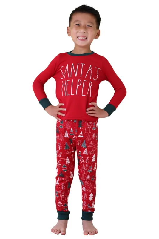 Boys' "SANTA'S HELPER" Long Sleeve Top and Jogger Pajama Set sold by Rae Dunn
