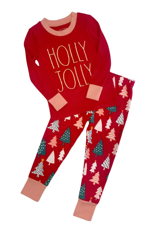 Girls' "HOLLY JOLLY" Long Sleeve Top and Jogger Pajama Set sold by Rae Dunn