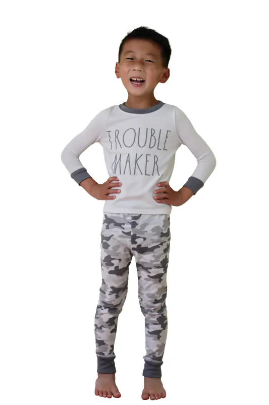 Boys' "TROUBLE MAKER" Long Sleeve Top and Jogger Pajama Set sold by Rae Dunn