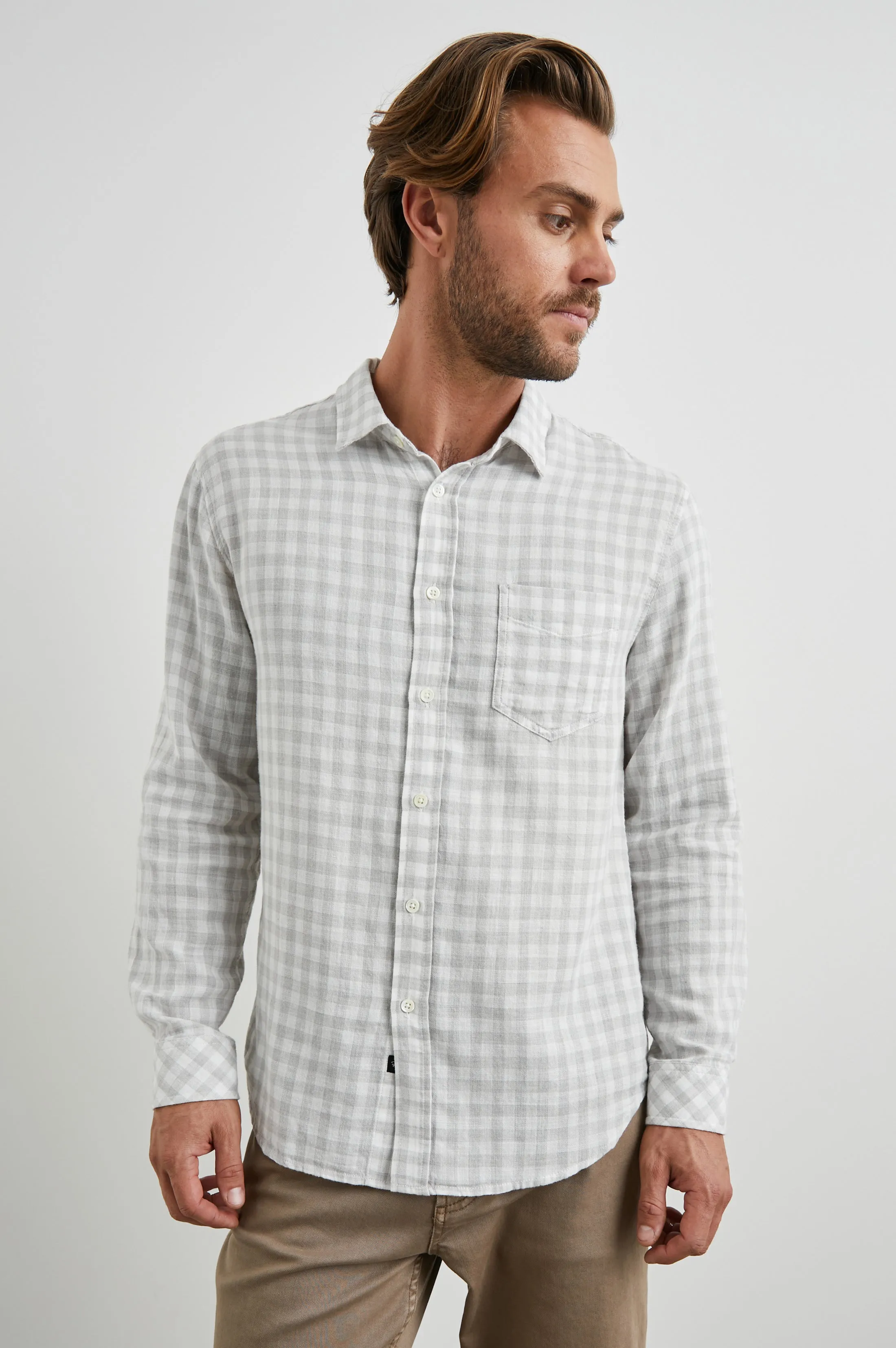 WYATT SHIRT - GREY GINGHAM MELANGE sold by Rails