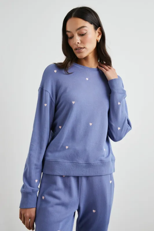RAMONA SWEATSHIRT - PINK PERIWINKLE HEARTS EMBROIDERY sold by Rails