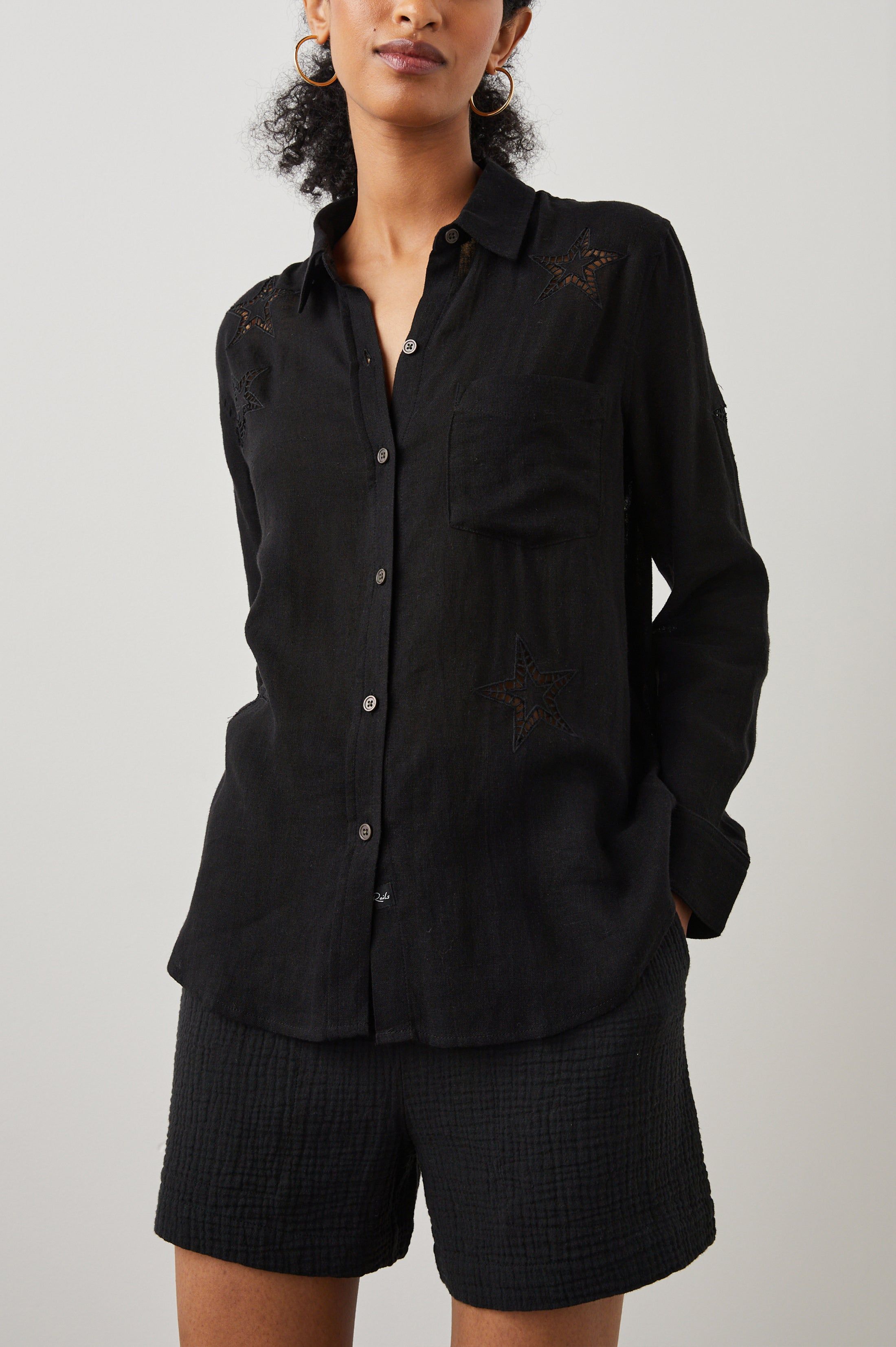 CHARLI SHIRT - BLACK EYELET STARS sold by Rails