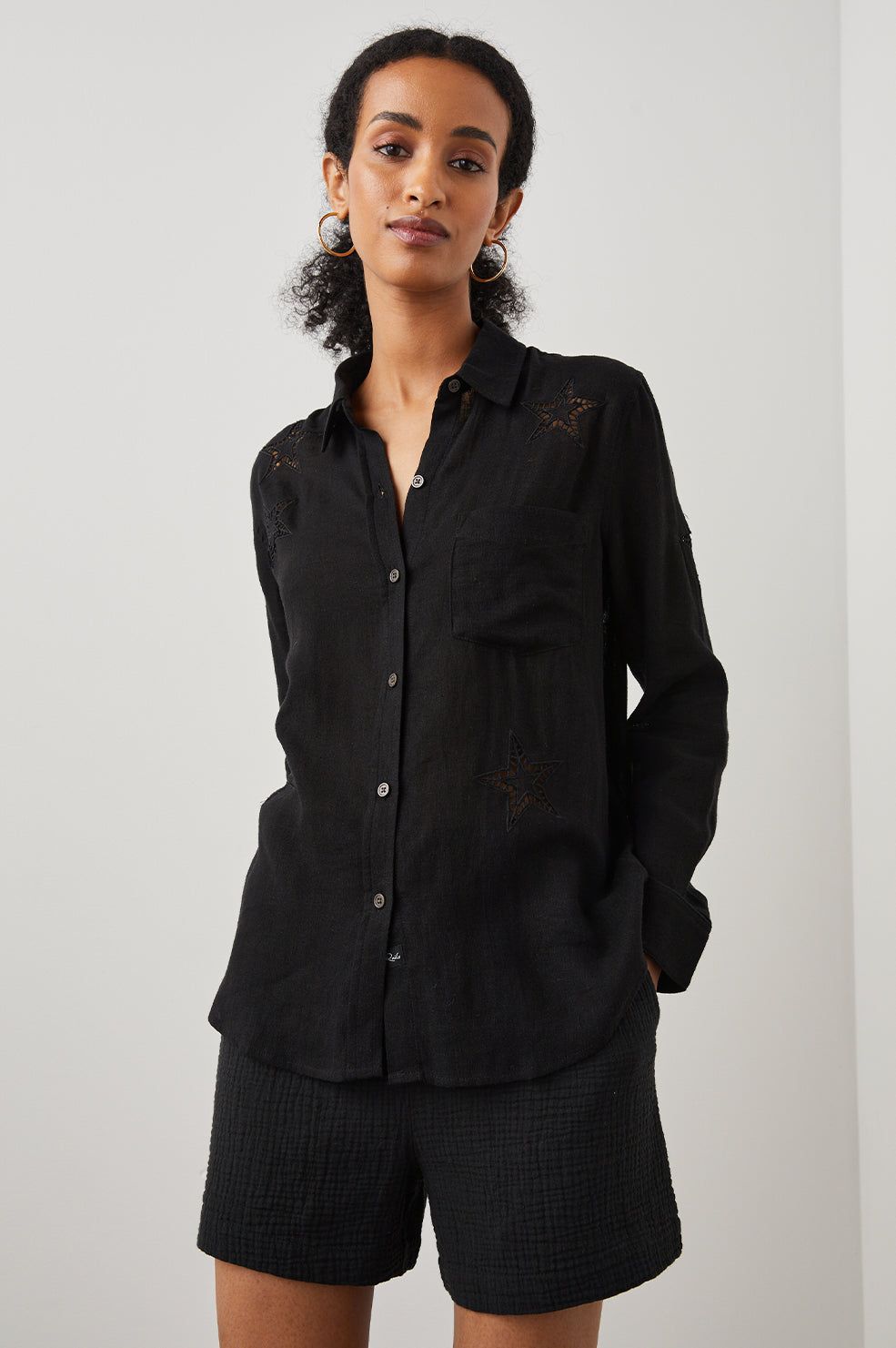 CHARLI SHIRT - BLACK EYELET STARS sold by Rails