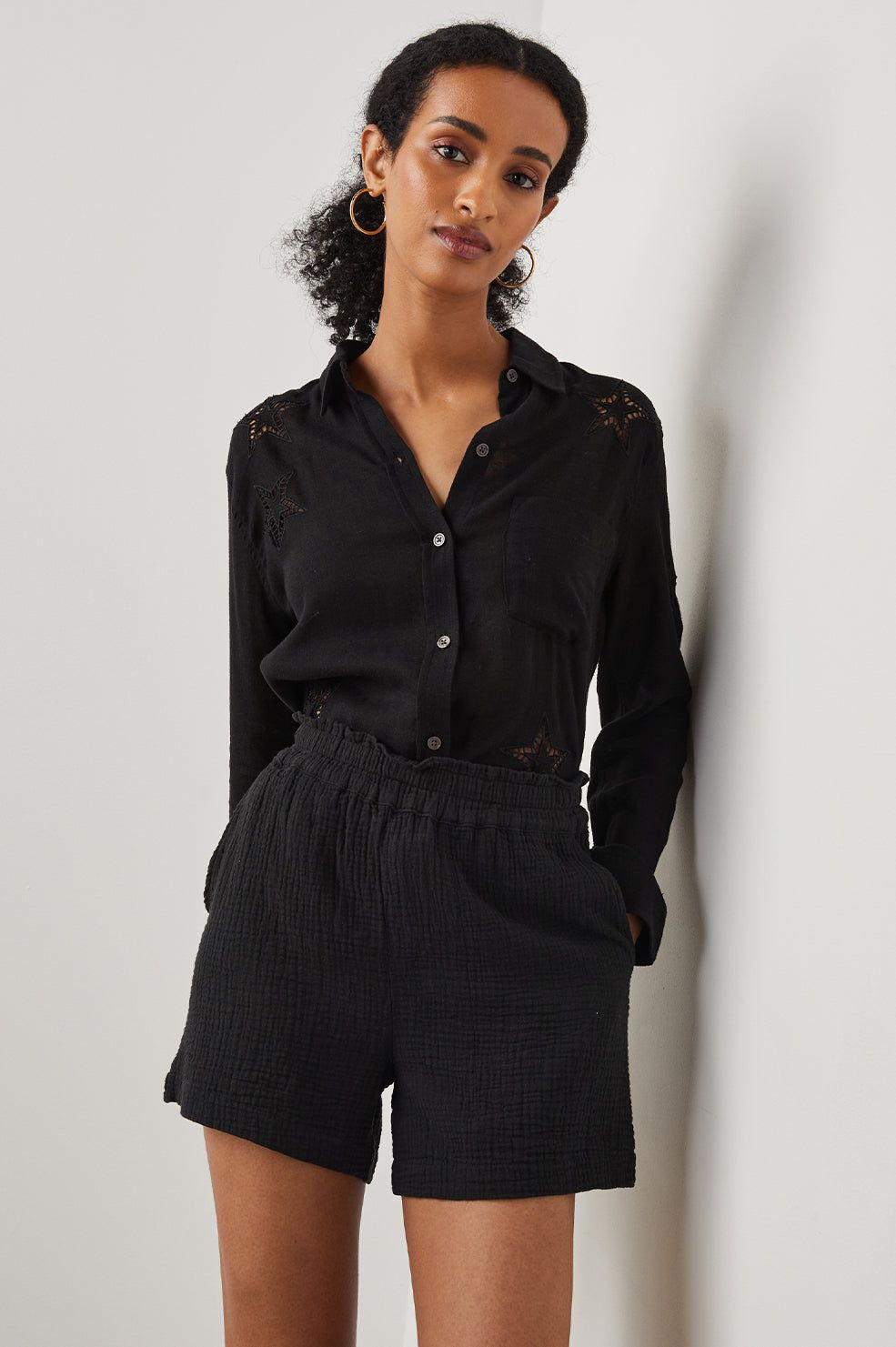 CHARLI SHIRT - BLACK EYELET STARS sold by Rails product image thumbnail 4