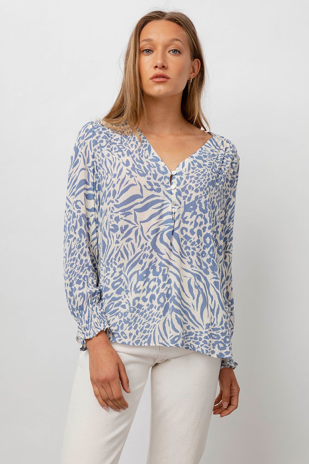 BRINLEY TOP - BLUE MIXED ANIMAL sold by Rails