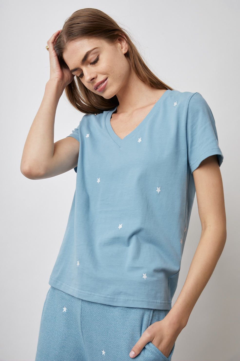 THE CARA V NECK T SHIRT - AQUA STARS sold by Rails product image thumbnail 2