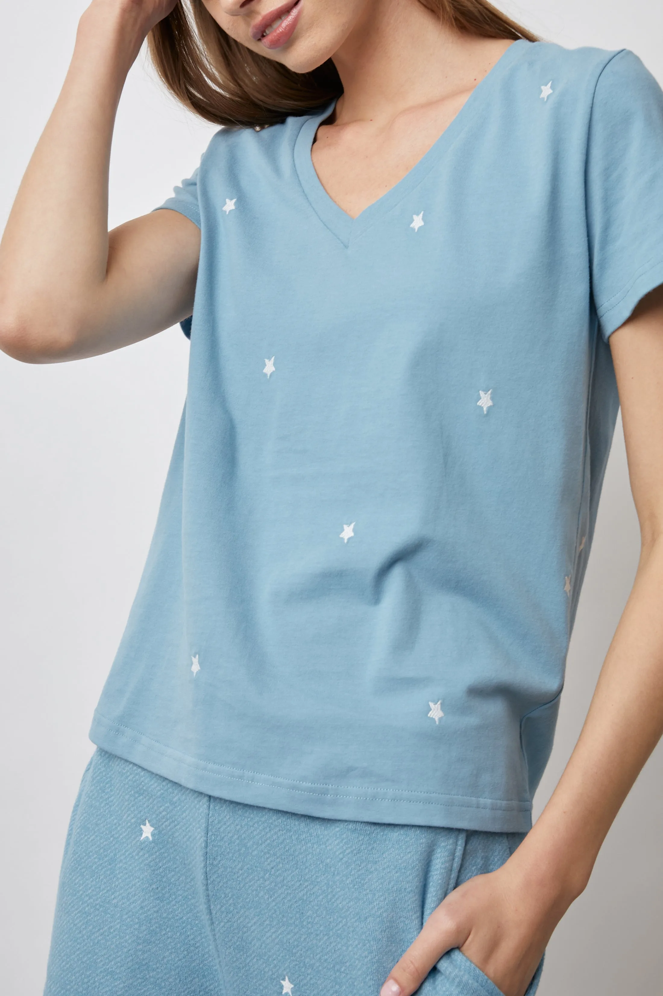 THE CARA V NECK T-SHIRT - AQUA STARS sold by Rails product image thumbnail 2