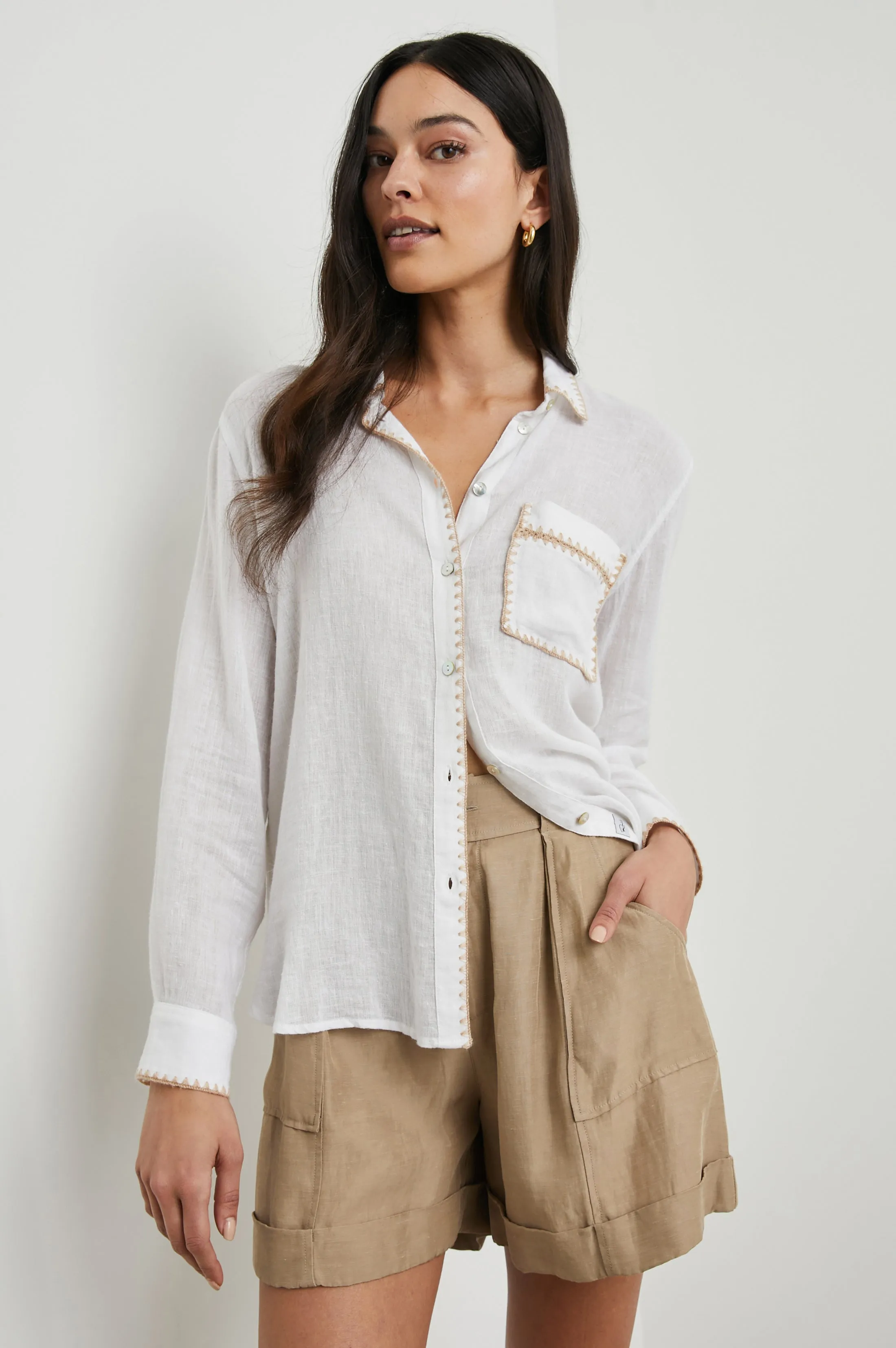 CHARLI SHIRT - WHITE BLANKET STICH sold by Rails