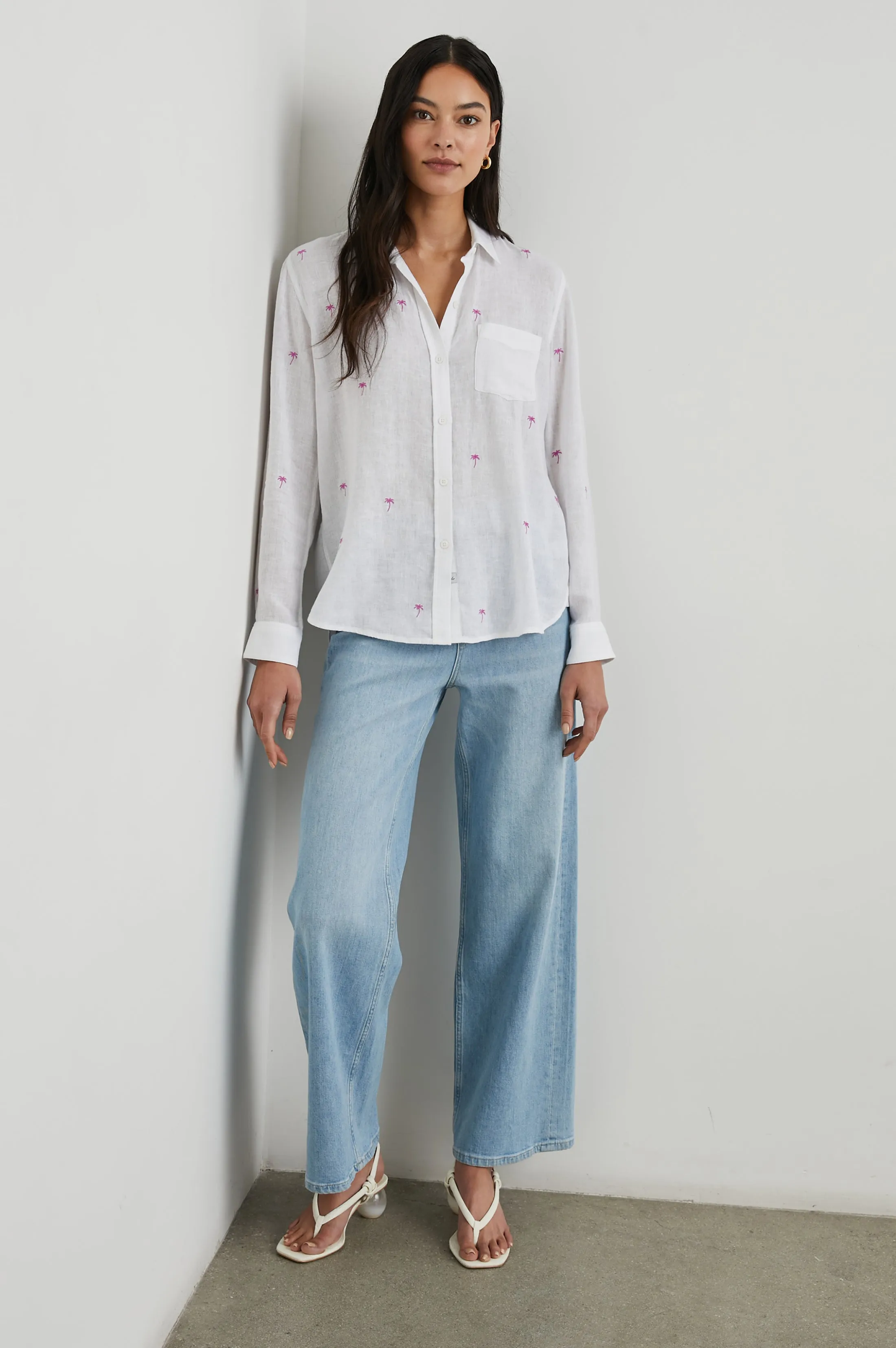 CHARLI SHIRT - FUCHSIA EMBROIDERED PALMS sold by Rails product image thumbnail 3