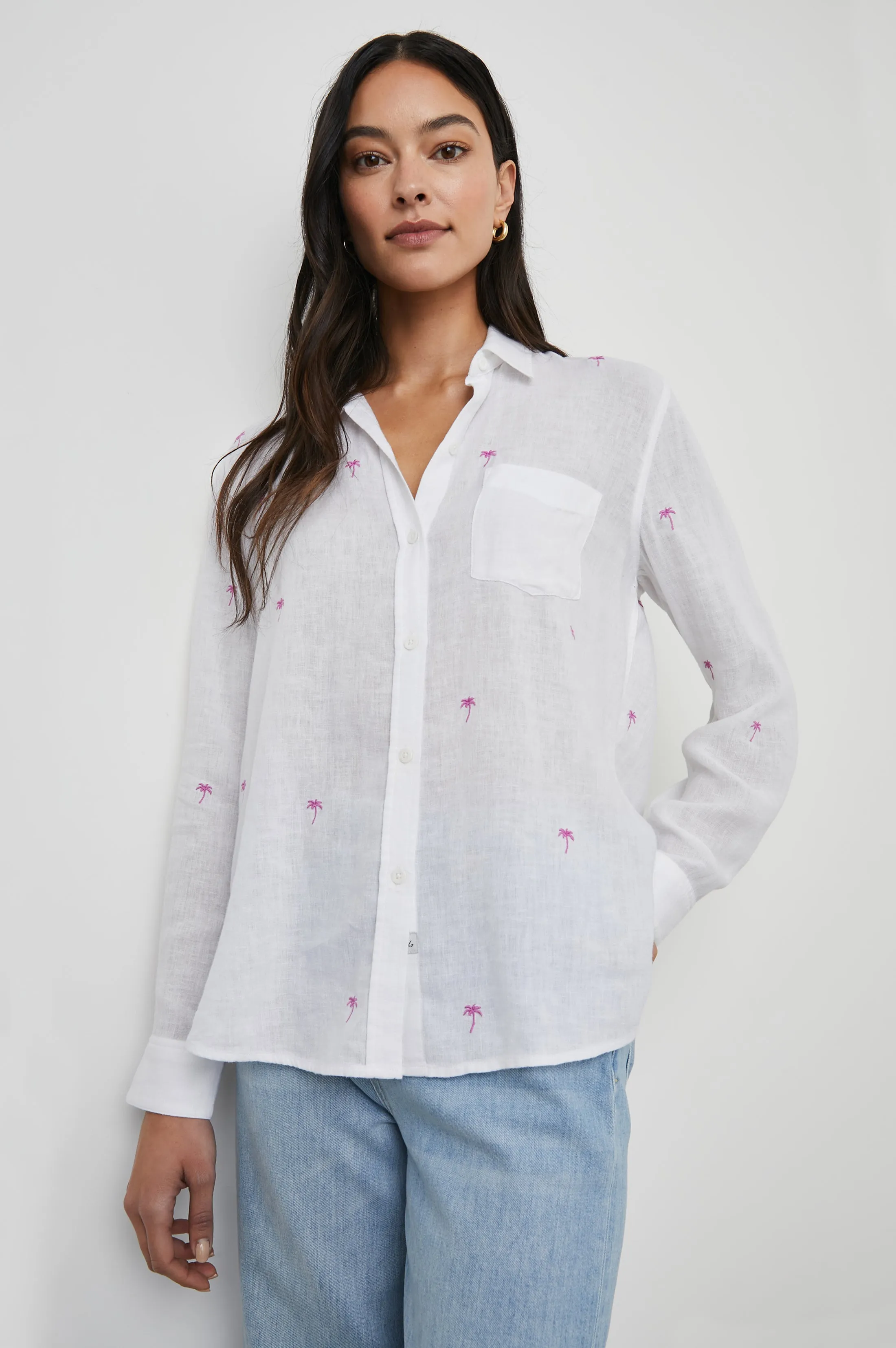 CHARLI SHIRT - FUCHSIA EMBROIDERED PALMS sold by Rails