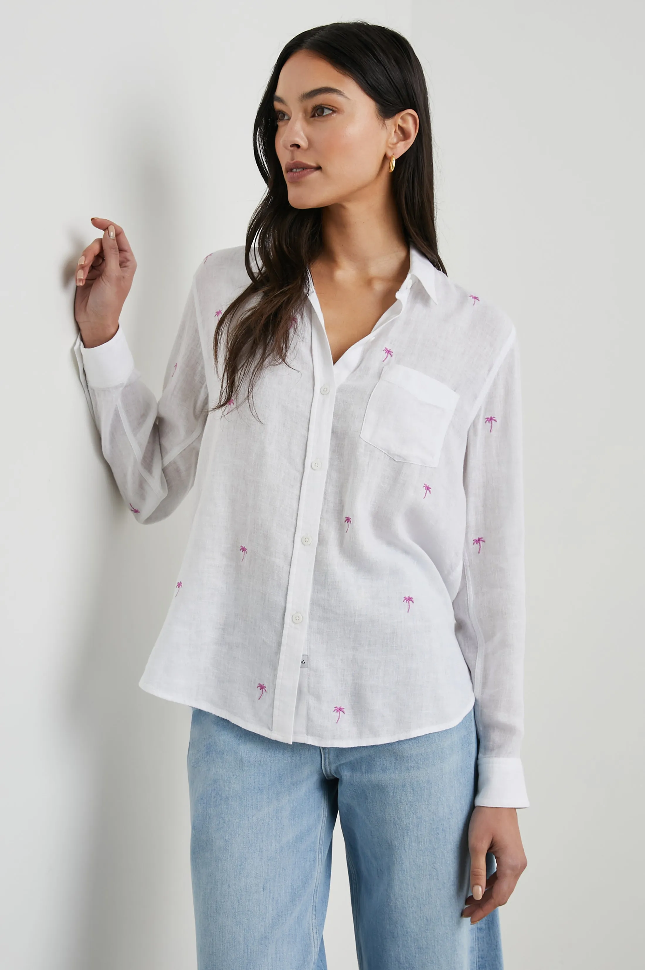CHARLI SHIRT - FUCHSIA EMBROIDERED PALMS sold by Rails product image thumbnail 4