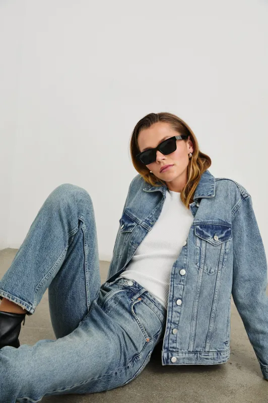 GROVE BOYFRIEND TRUCKER JACKET - EMBOSSED INDIGO sold by Rails