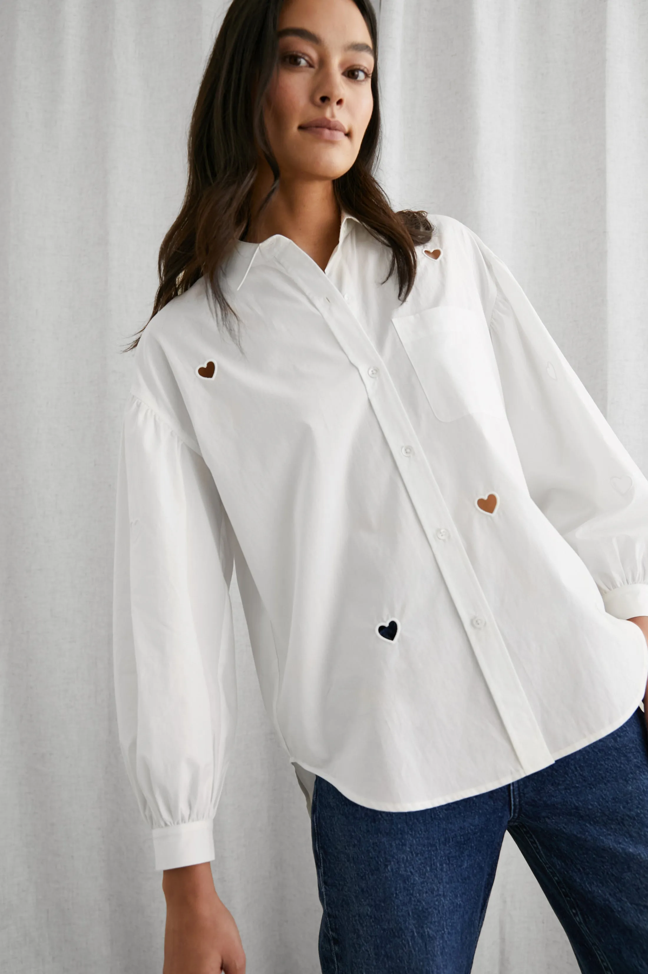 JANAE SHIRT - WHITE EYELET HEARTS sold by Rails