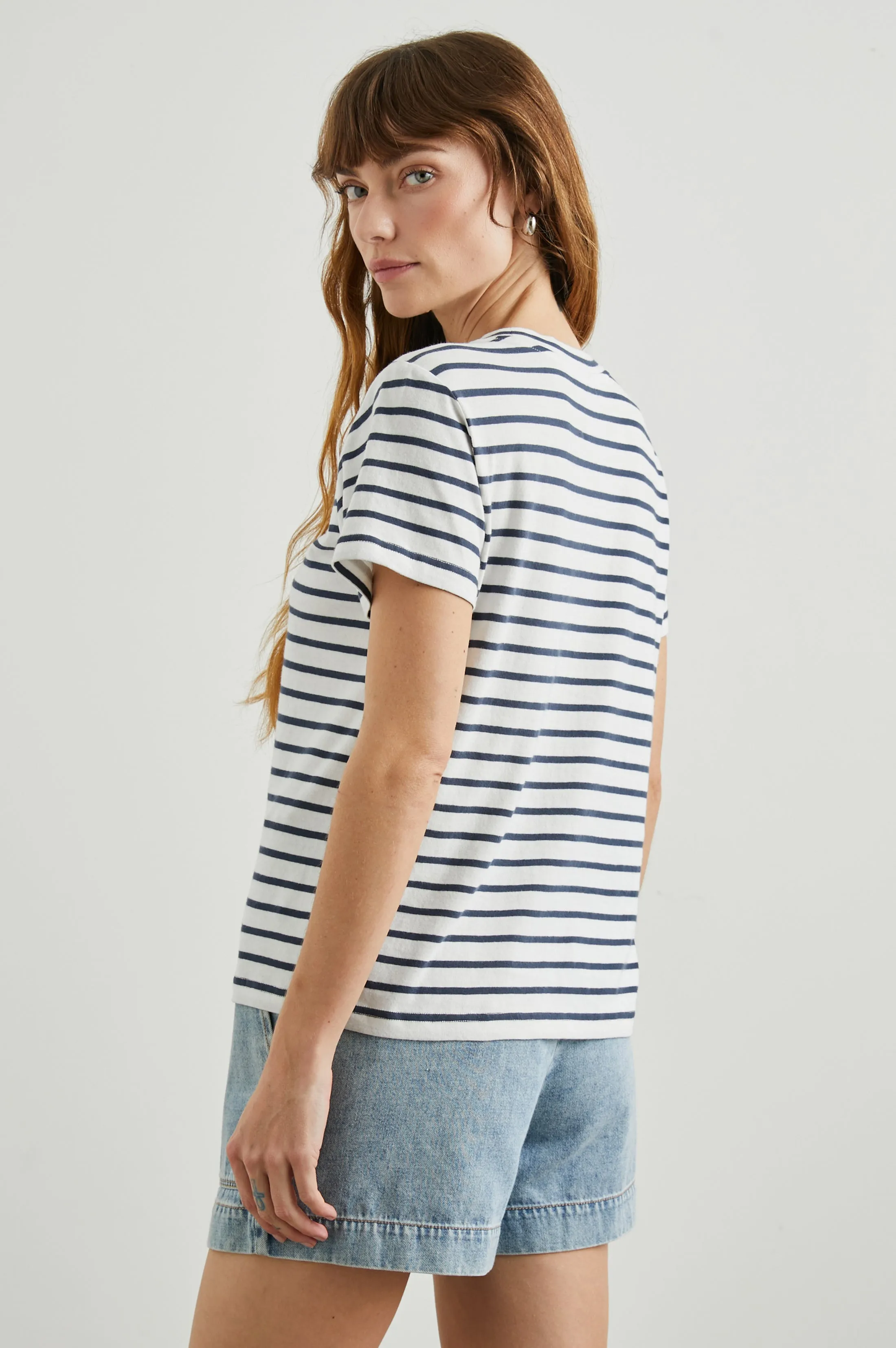THE CLASSIC CREW T-SHIRT - IVORY NAVY STRIPE sold by Rails product image thumbnail 5