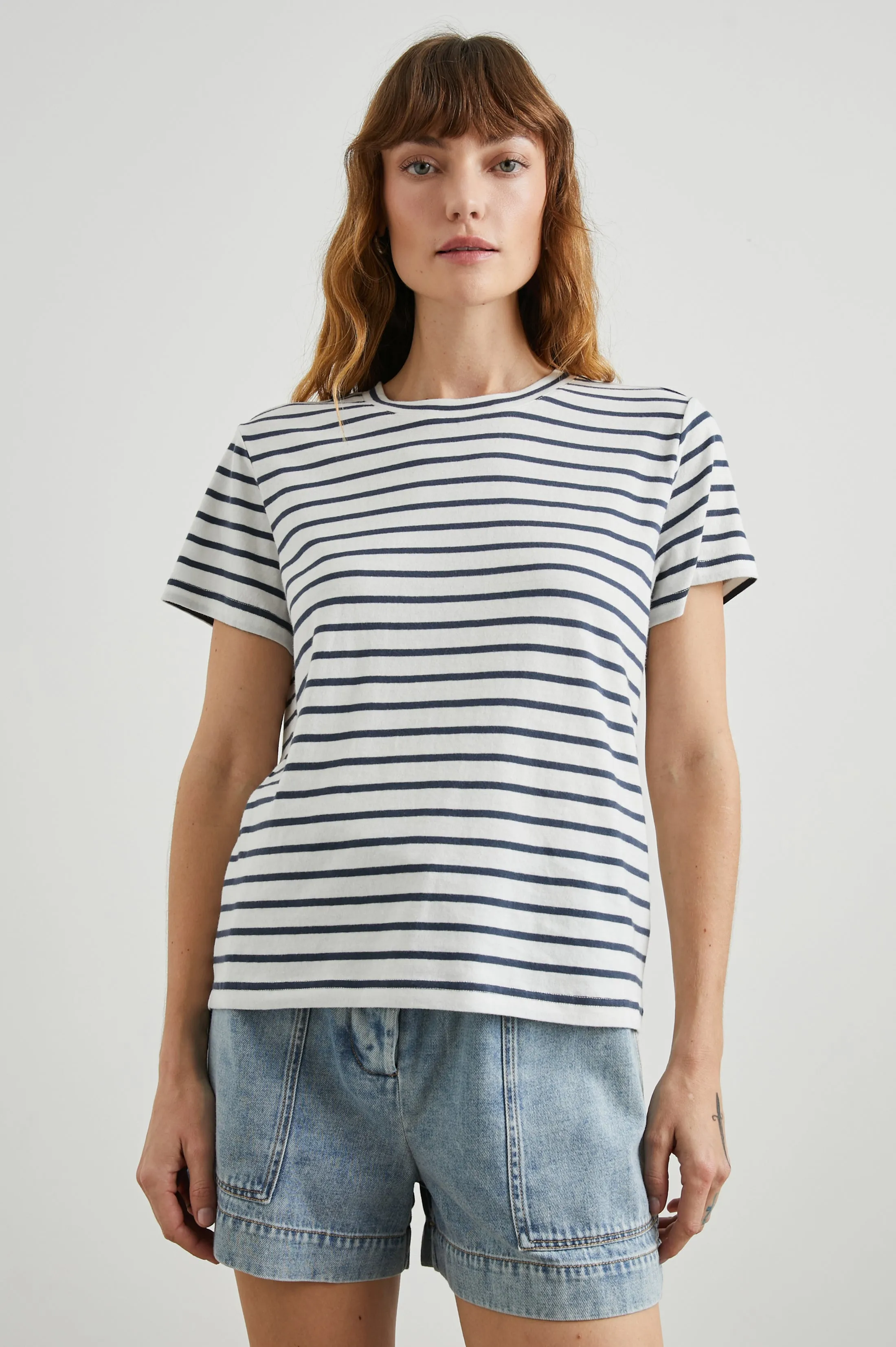 THE CLASSIC CREW T-SHIRT - IVORY NAVY STRIPE sold by Rails product image thumbnail 4