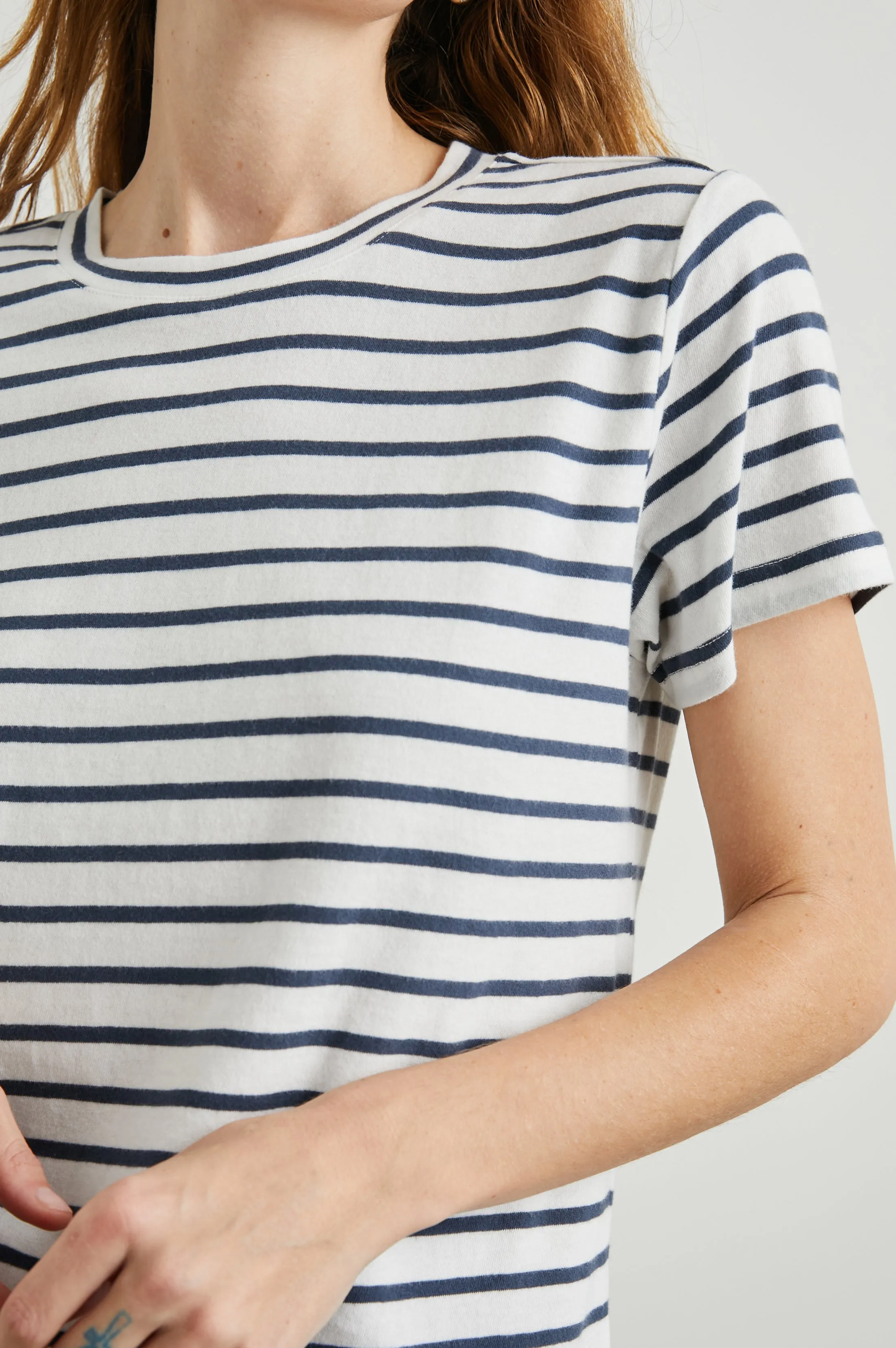 THE CLASSIC CREW T-SHIRT - IVORY NAVY STRIPE sold by Rails product image thumbnail 2
