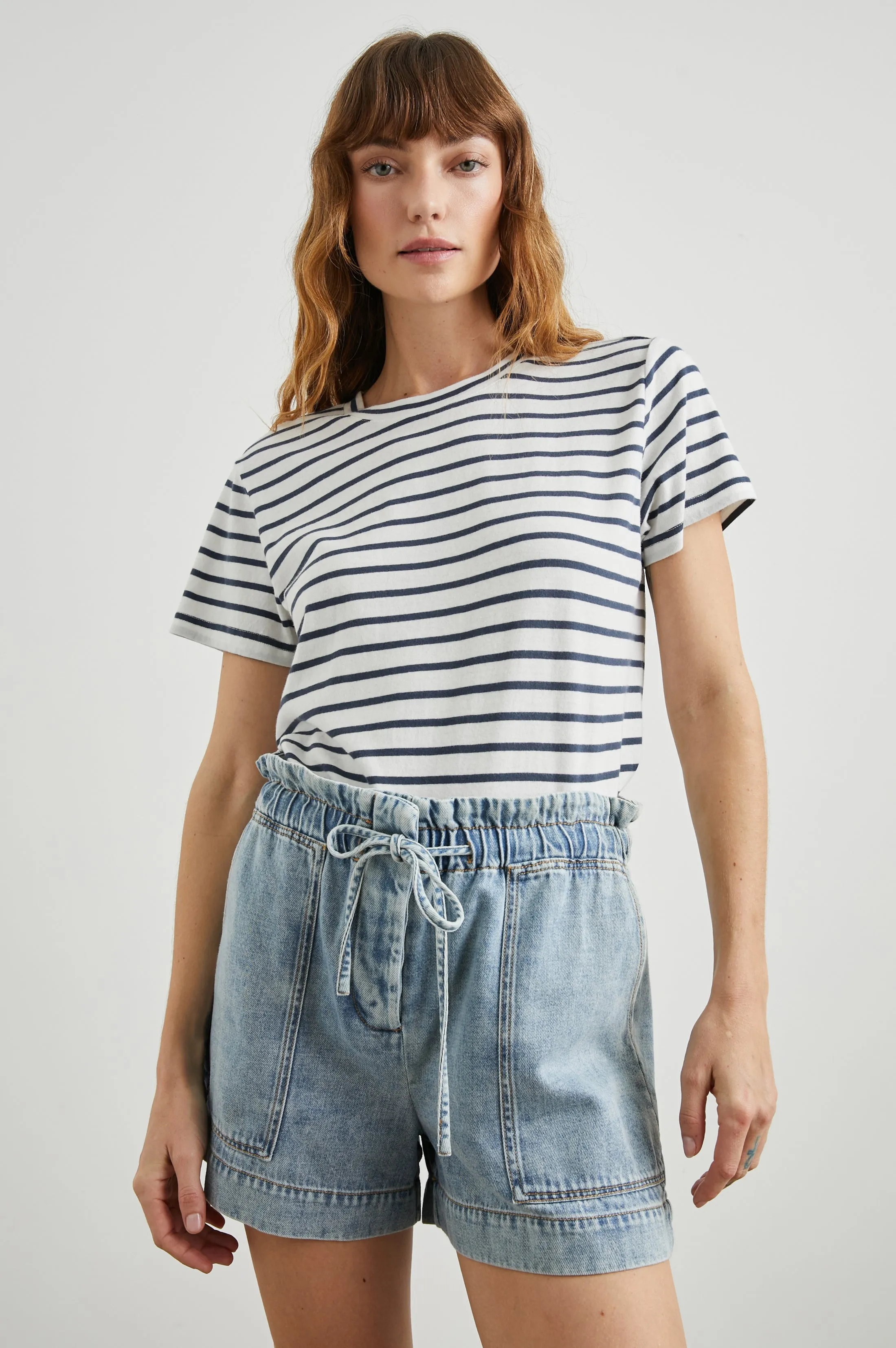 THE CLASSIC CREW T-SHIRT - IVORY NAVY STRIPE sold by Rails