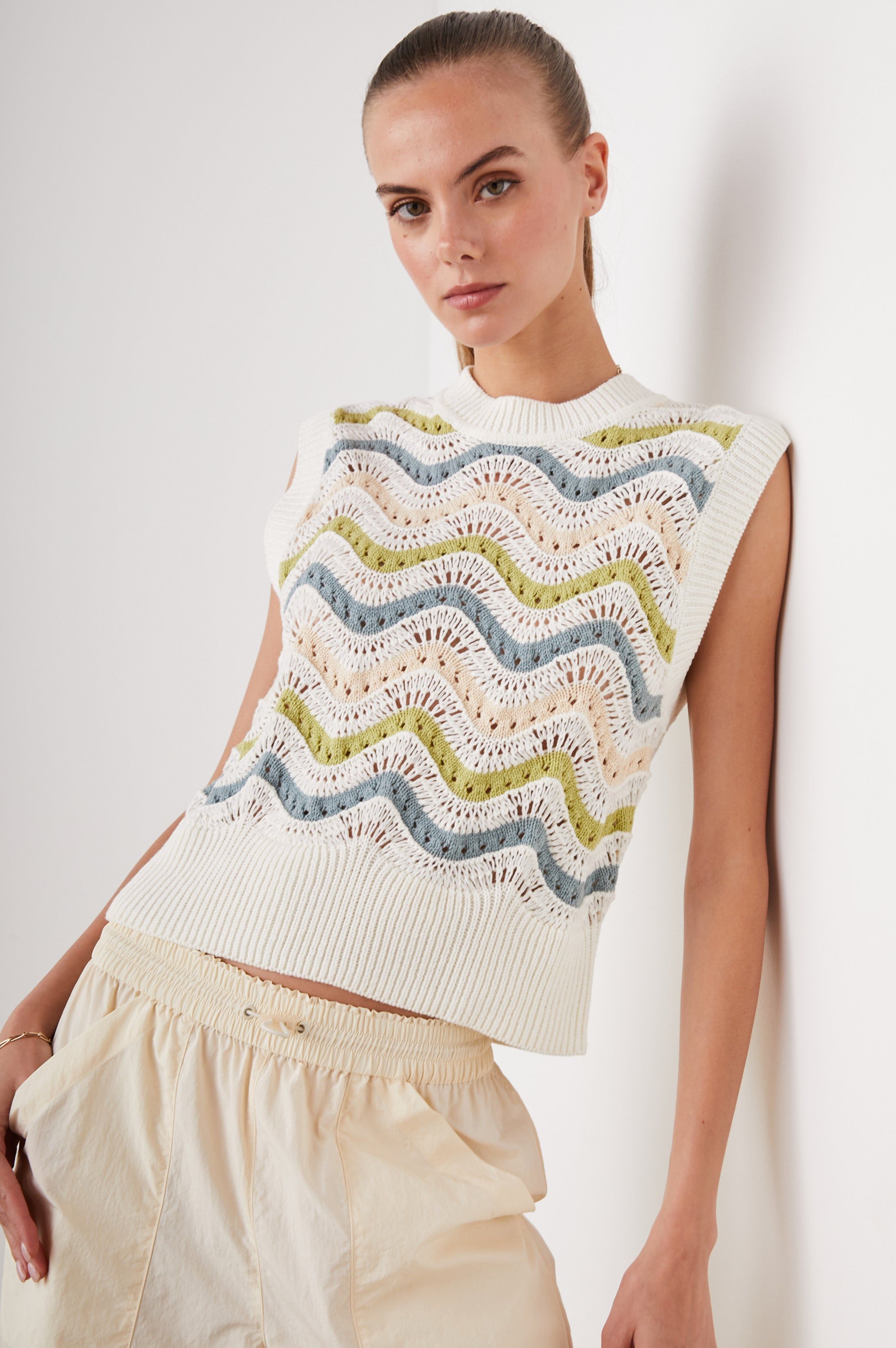 MABEL SWEATER - CROCHET STRIPE sold by Rails