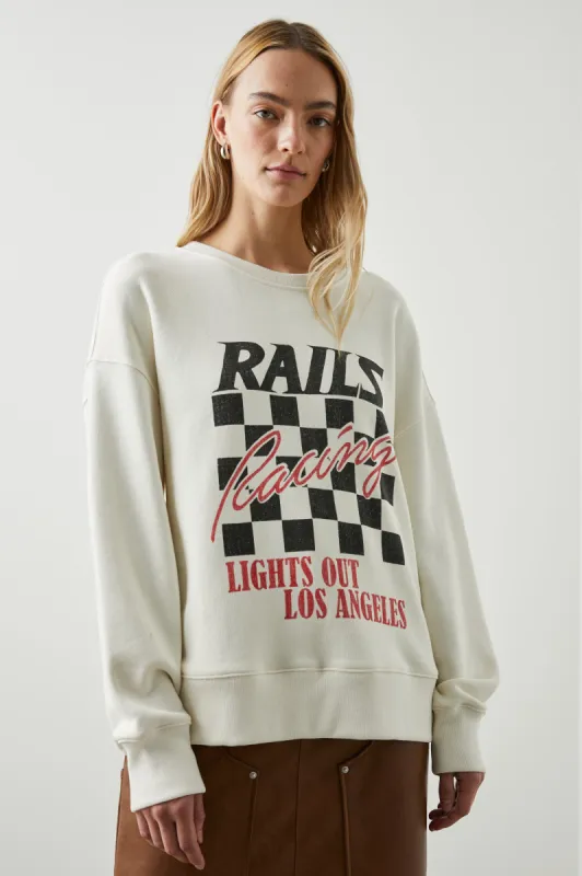 RELAXED CREW SWEATSHIRT - IVORY RAILS RACING sold by Rails