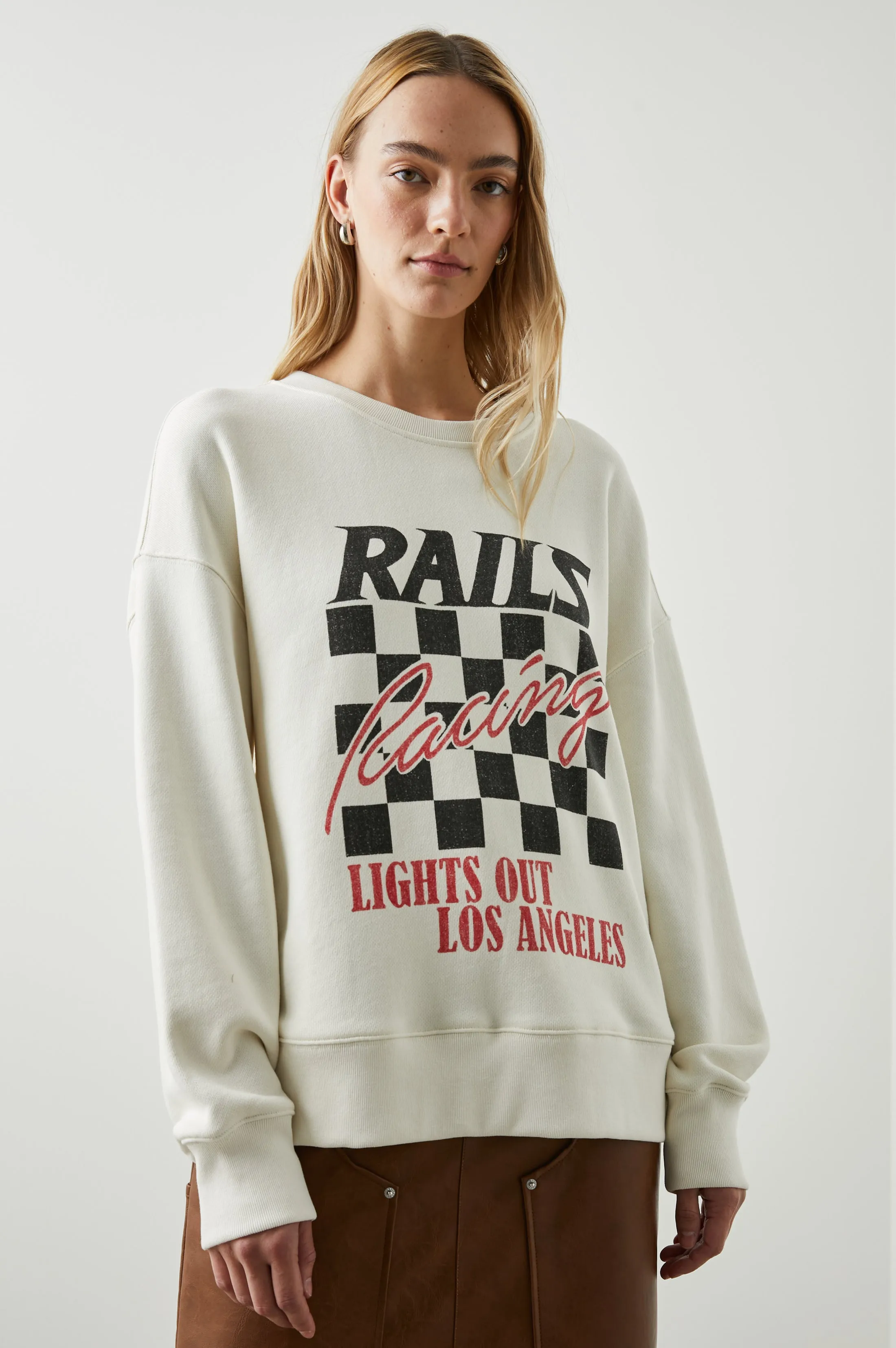 RELAXED CREW SWEATSHIRT - IVORY RAILS RACING sold by Rails