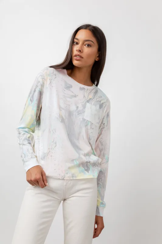 THE L/S BOXY CREW T-SHIRT - IVORY PASTEL MARBLE made by Rails