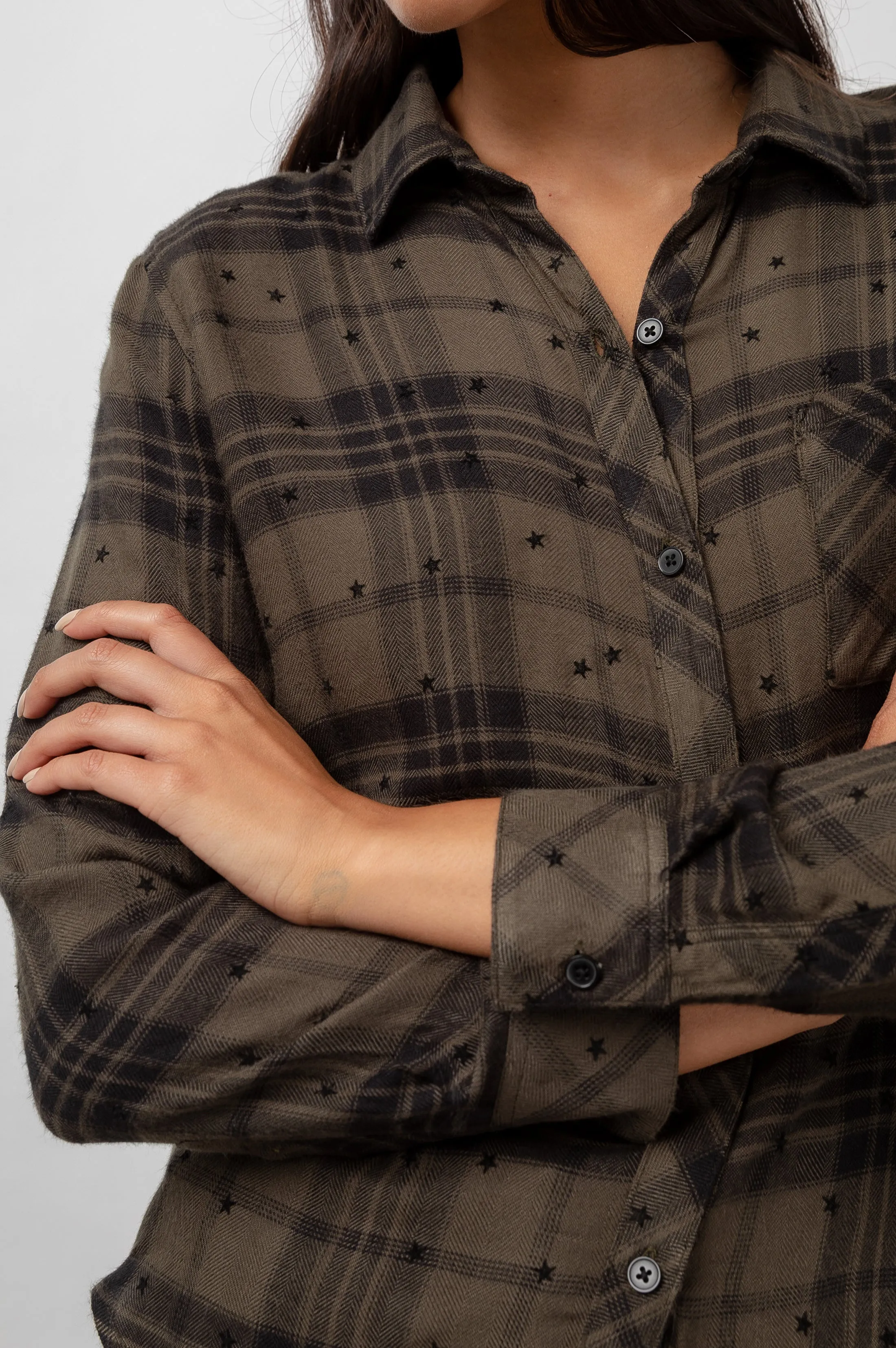 HUNTER SHIRT - OLIVE SHADOW WITH FLOCKED STARS sold by Rails product image thumbnail 2
