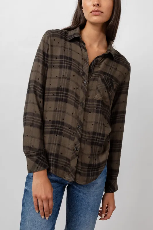 HUNTER SHIRT - OLIVE SHADOW WITH FLOCKED STARS sold by Rails