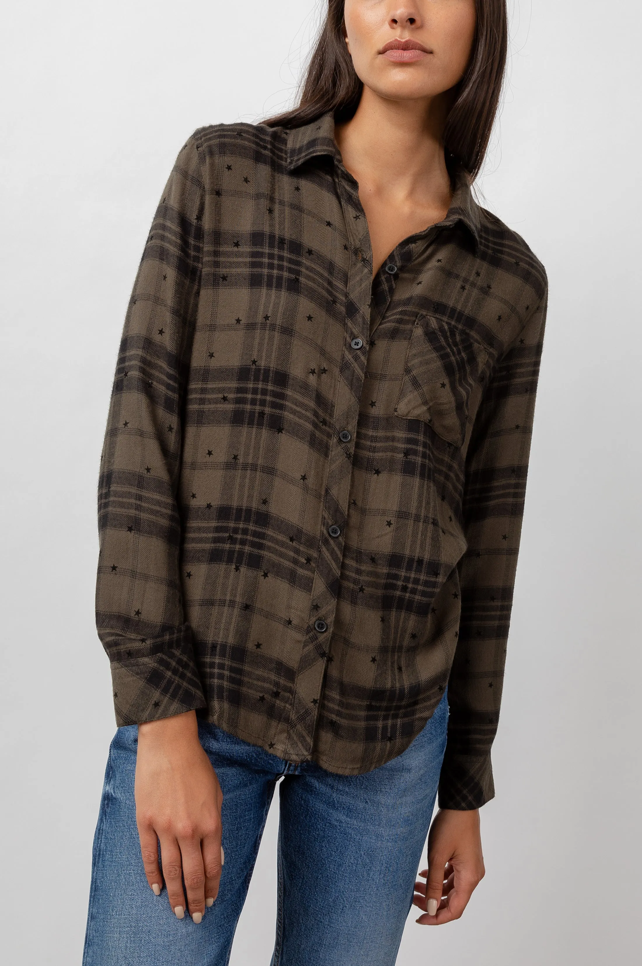 HUNTER SHIRT - OLIVE SHADOW WITH FLOCKED STARS sold by Rails