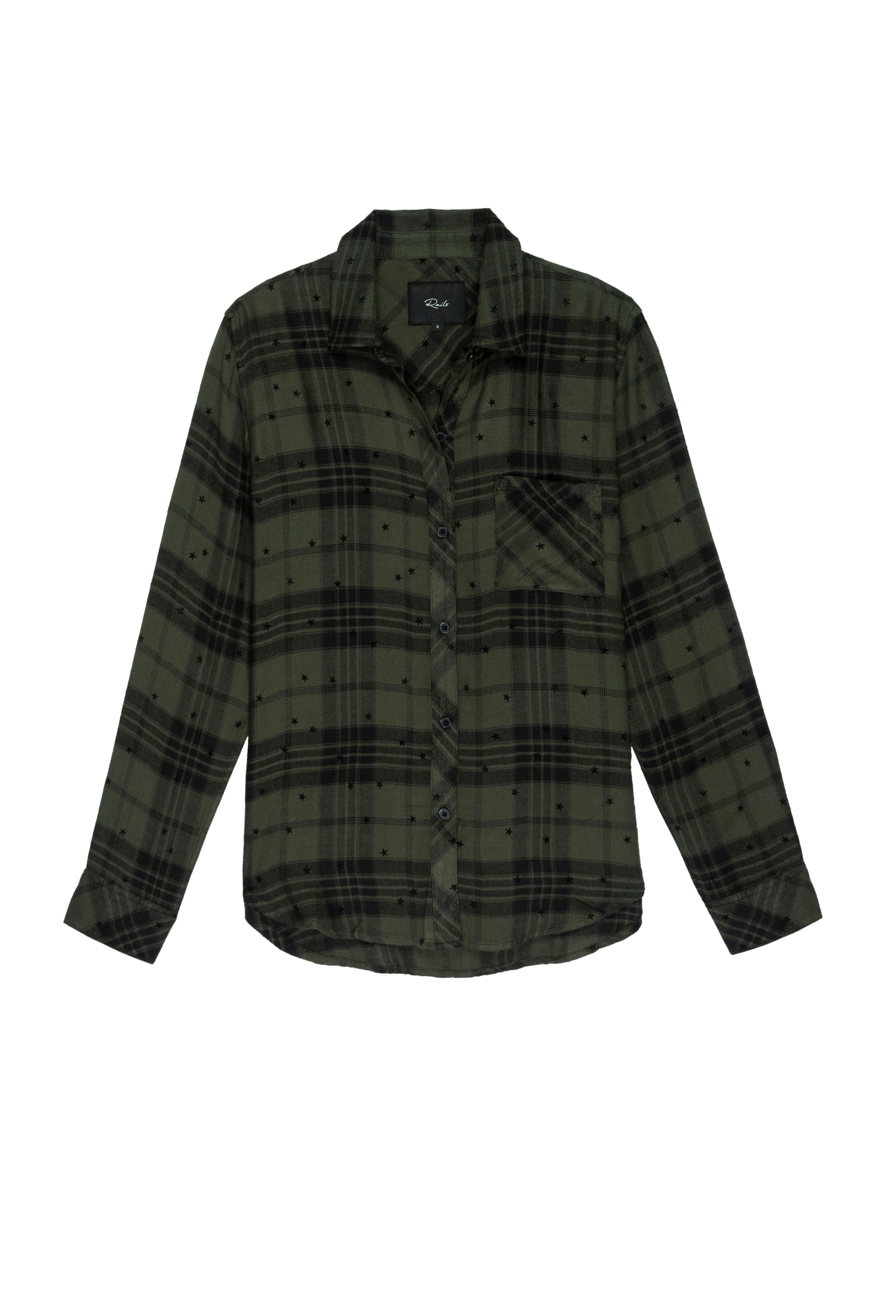 HUNTER SHIRT - OLIVE SHADOW WITH FLOCKED STARS sold by Rails product image thumbnail 6