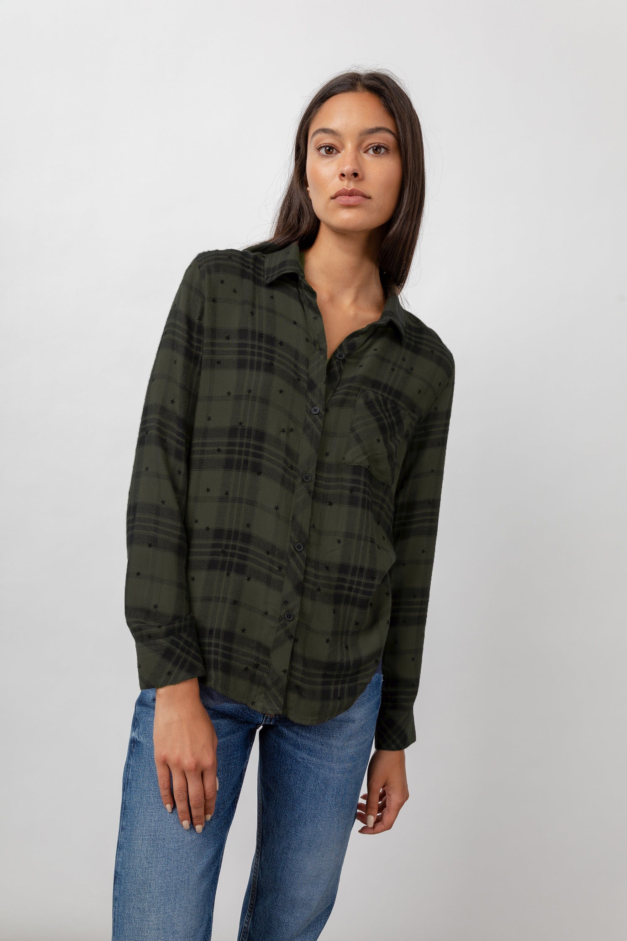 HUNTER SHIRT - OLIVE SHADOW WITH FLOCKED STARS sold by Rails product image thumbnail 3