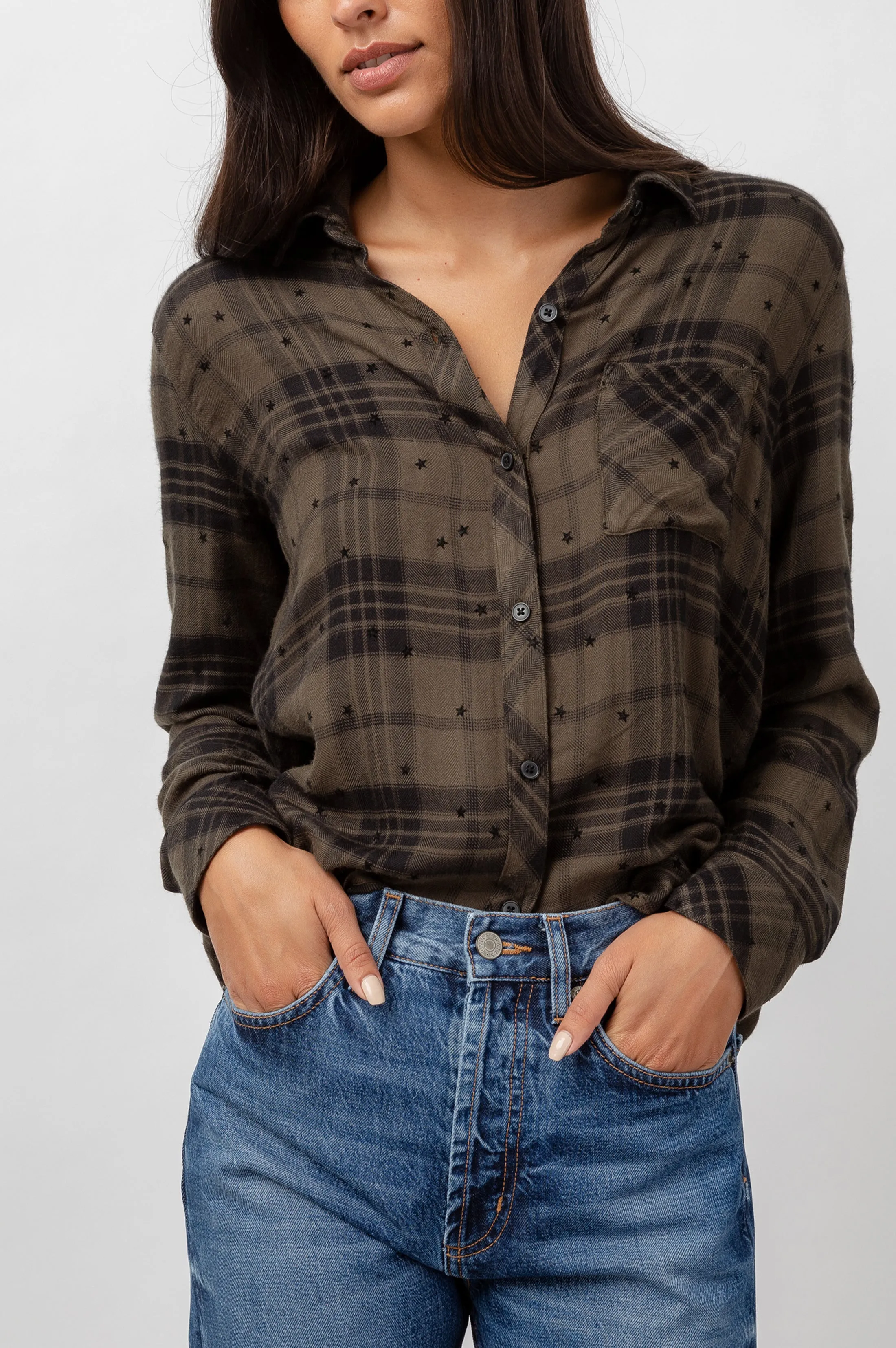 HUNTER SHIRT - OLIVE SHADOW WITH FLOCKED STARS sold by Rails product image thumbnail 4