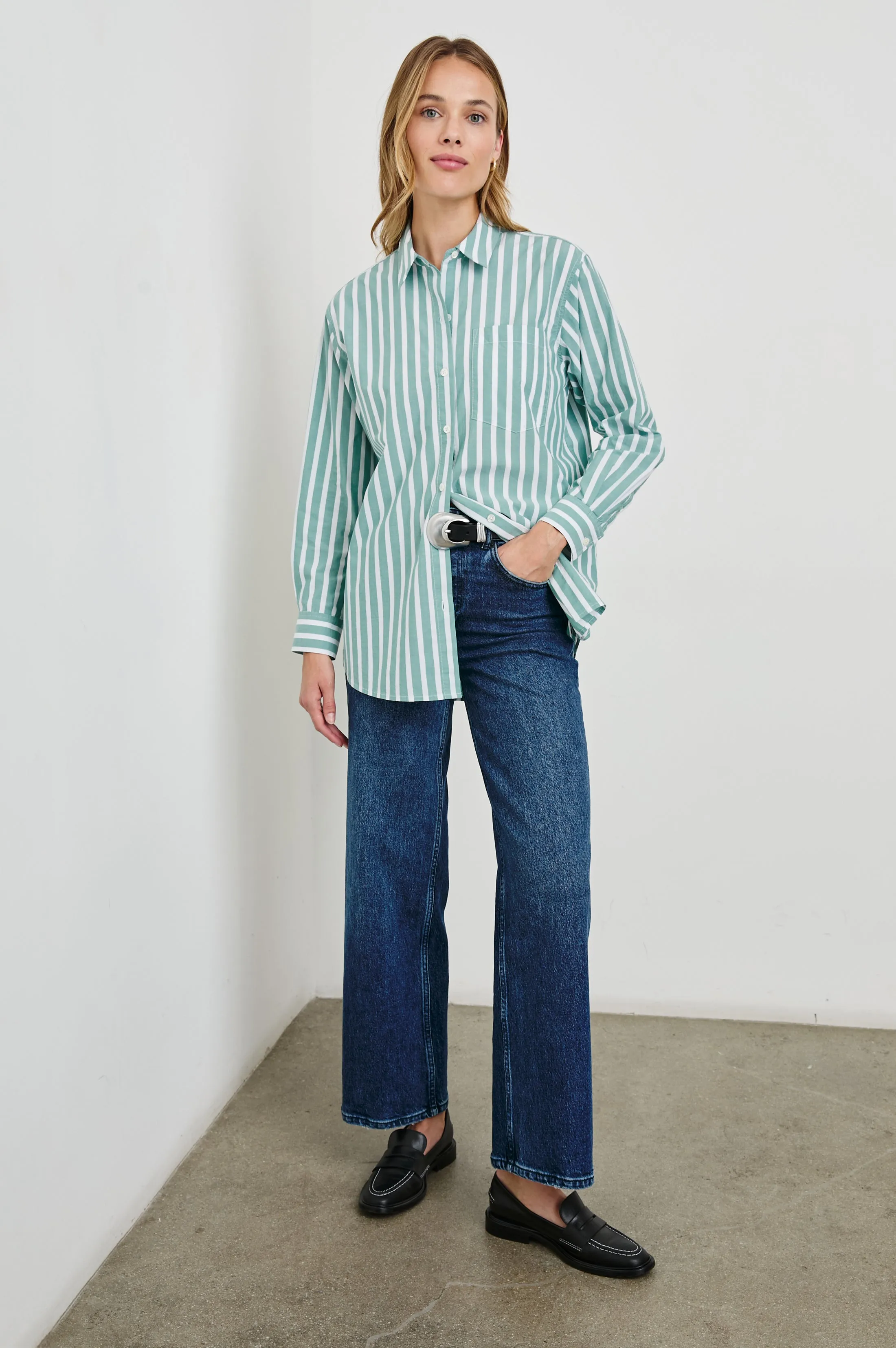 ELSA SHIRT - AGAVE WHITE STRIPE sold by Rails product image thumbnail 4