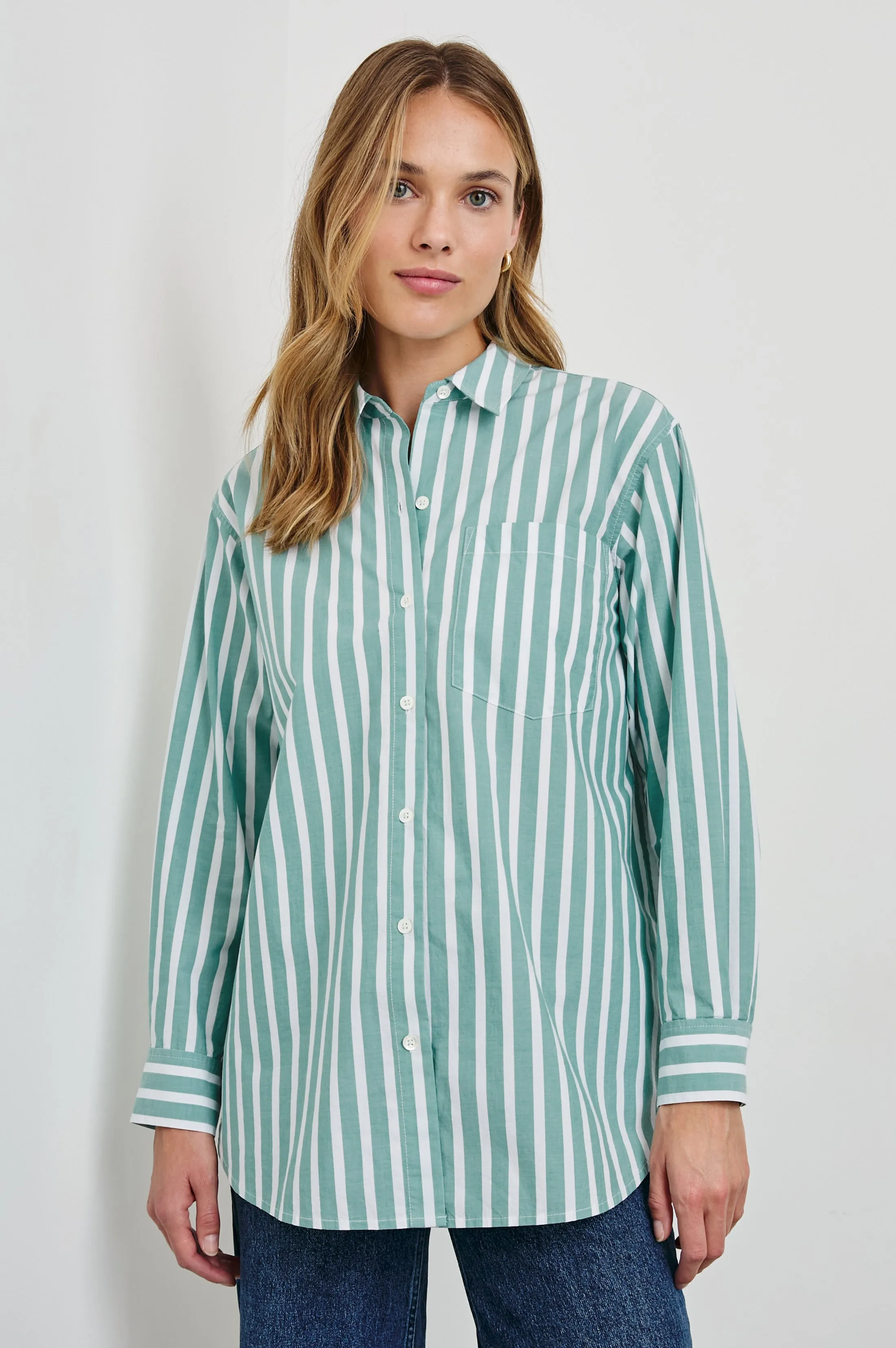 ELSA SHIRT - AGAVE WHITE STRIPE sold by Rails product image thumbnail 3