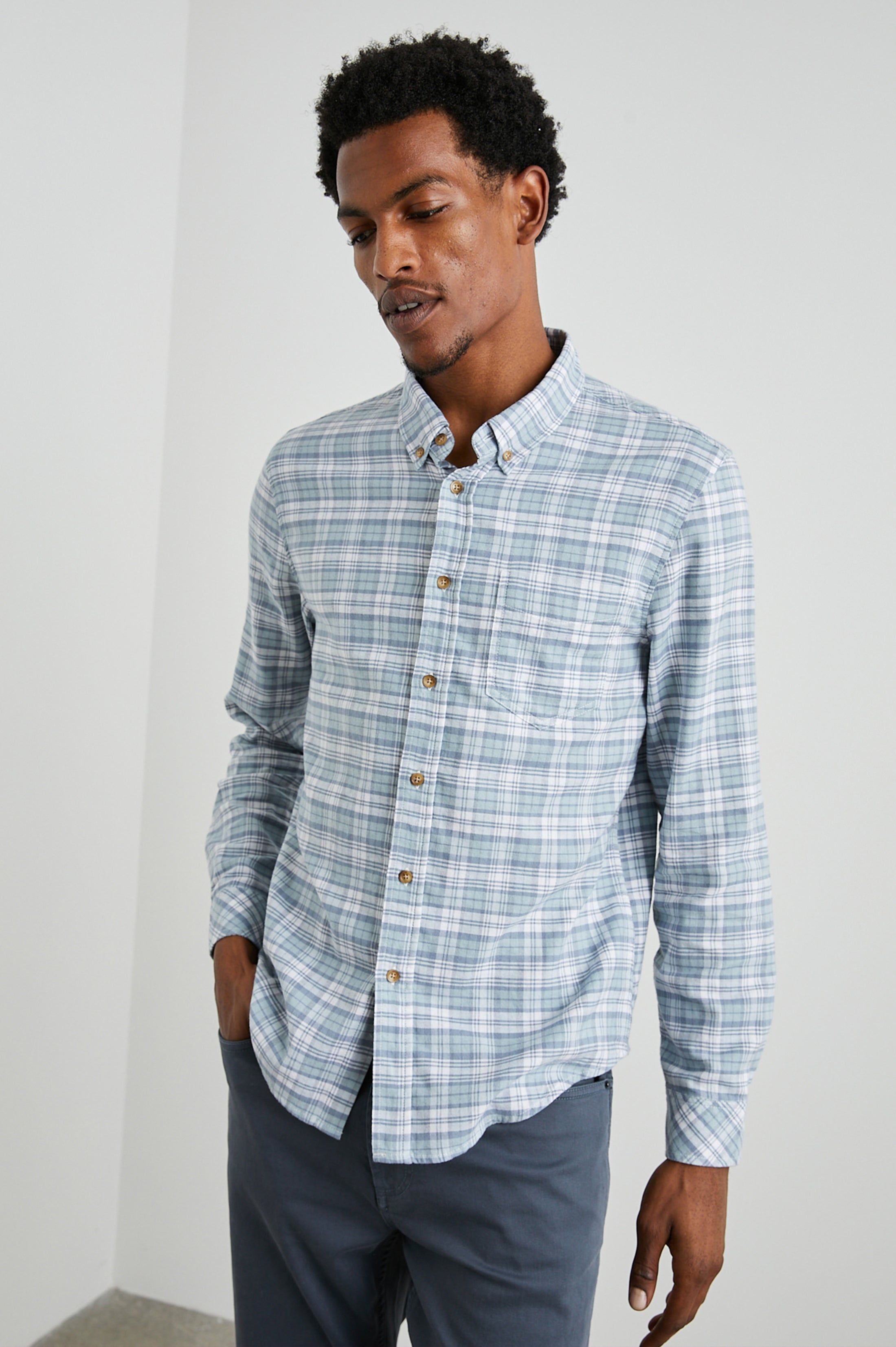 REID SHIRT - SAGE GLASS WHITE sold by Rails product image thumbnail 3