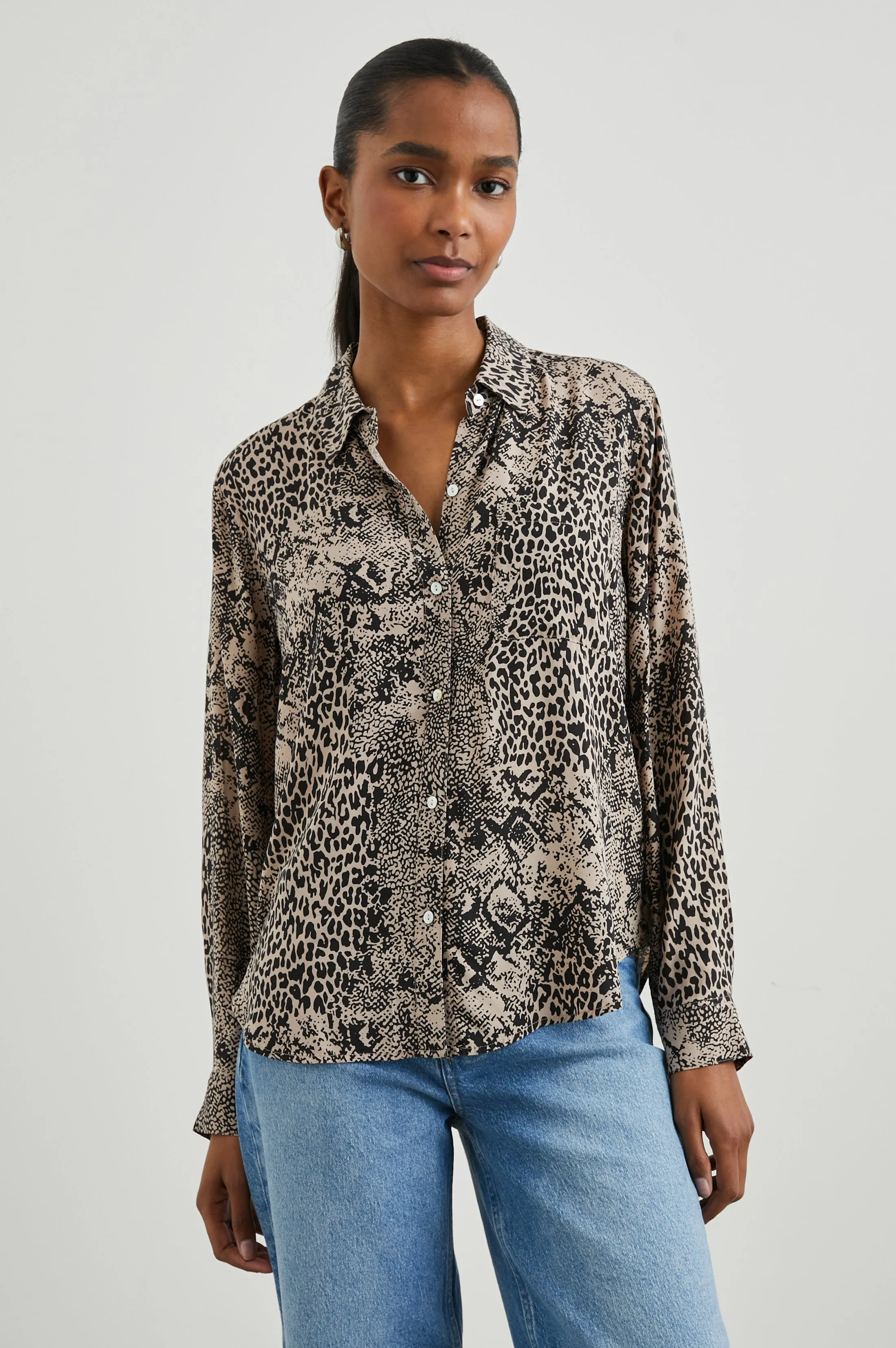 JOSEPHINE SHIRT - TAUPE MIXED ANIMAL sold by Rails