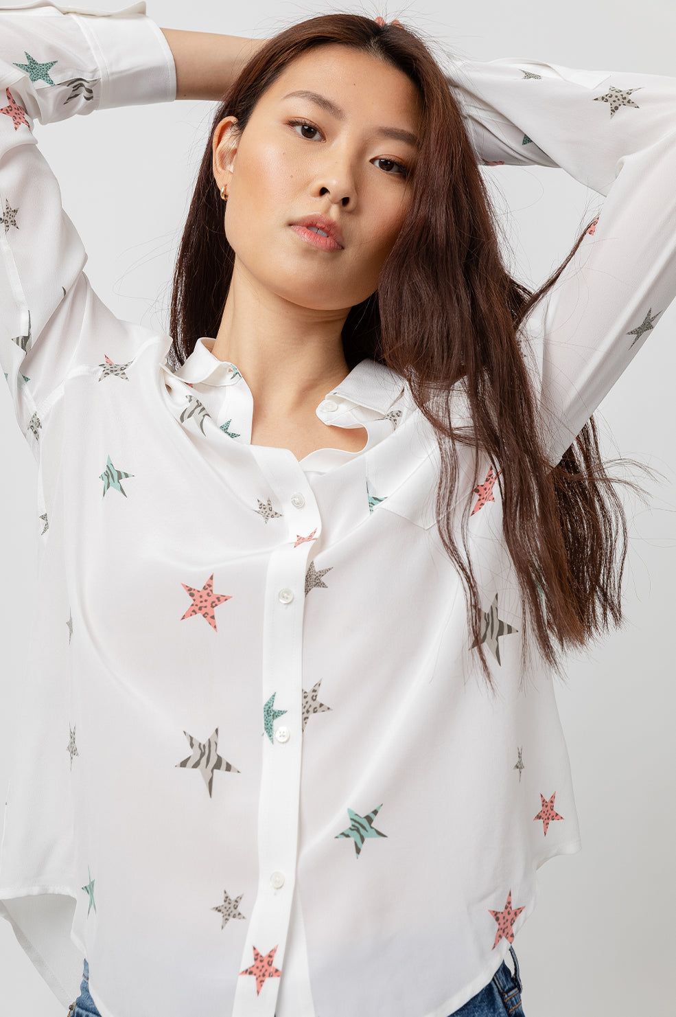 KATE SHIRT - SILK WHITE MULTI ANIMAL STARS sold by Rails product image thumbnail 2