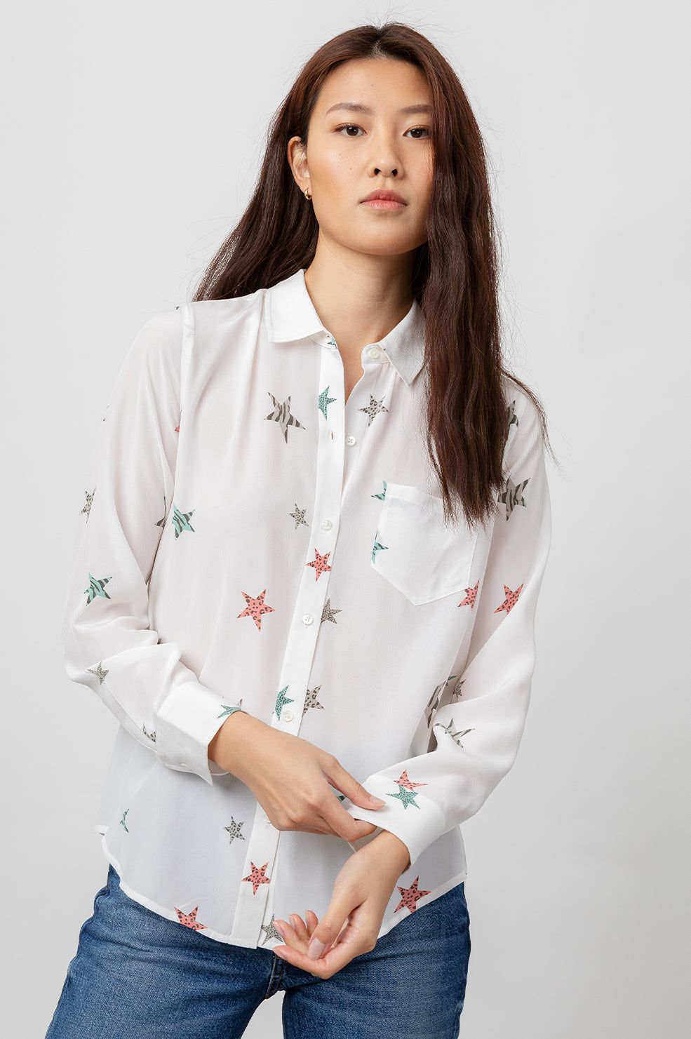 KATE SHIRT - SILK WHITE MULTI ANIMAL STARS sold by Rails product image thumbnail 3
