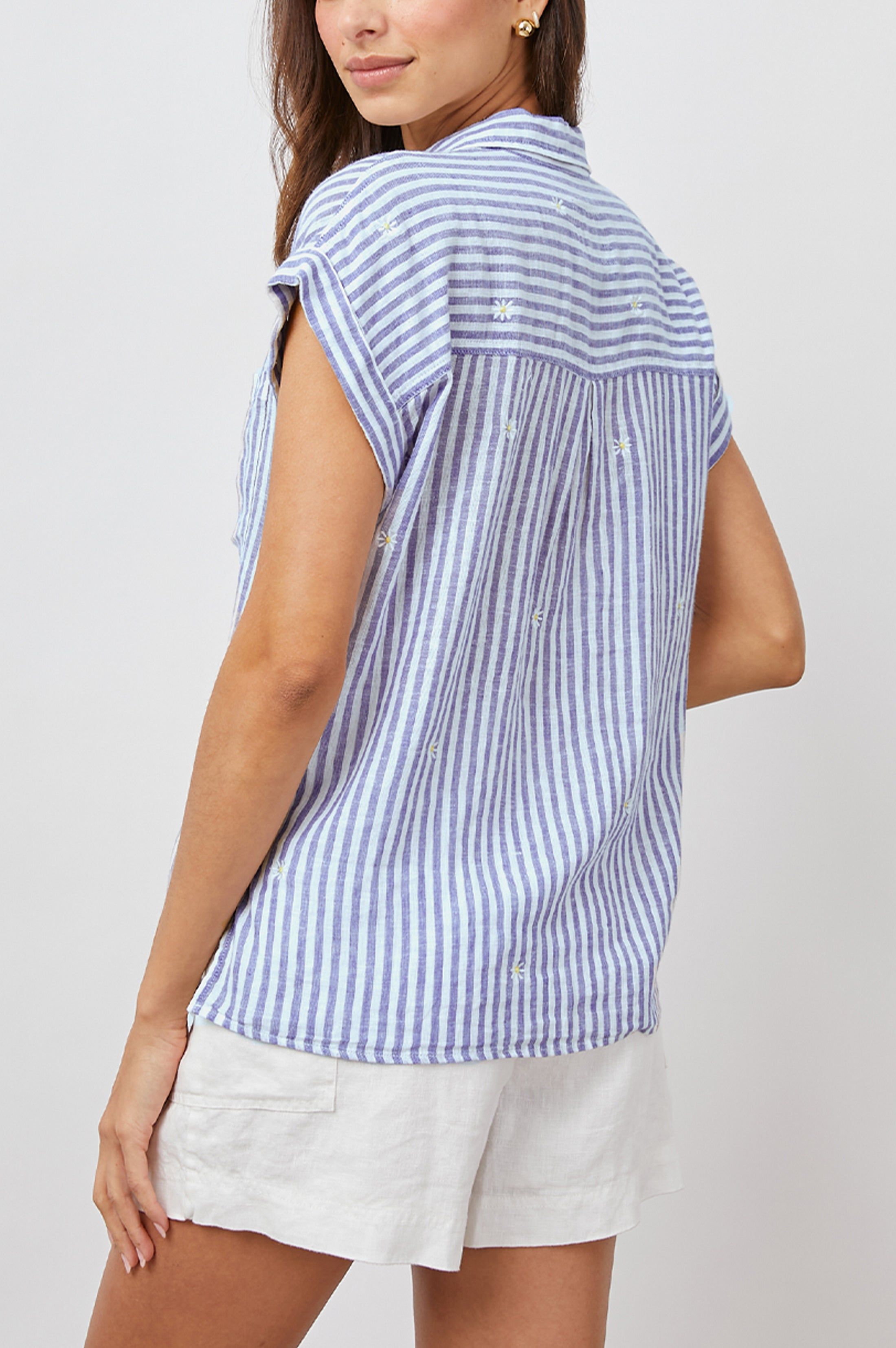 WHITNEY SHIRT - BLUE STRIPE DAISY EMBROIDERY sold by Rails product image thumbnail 4